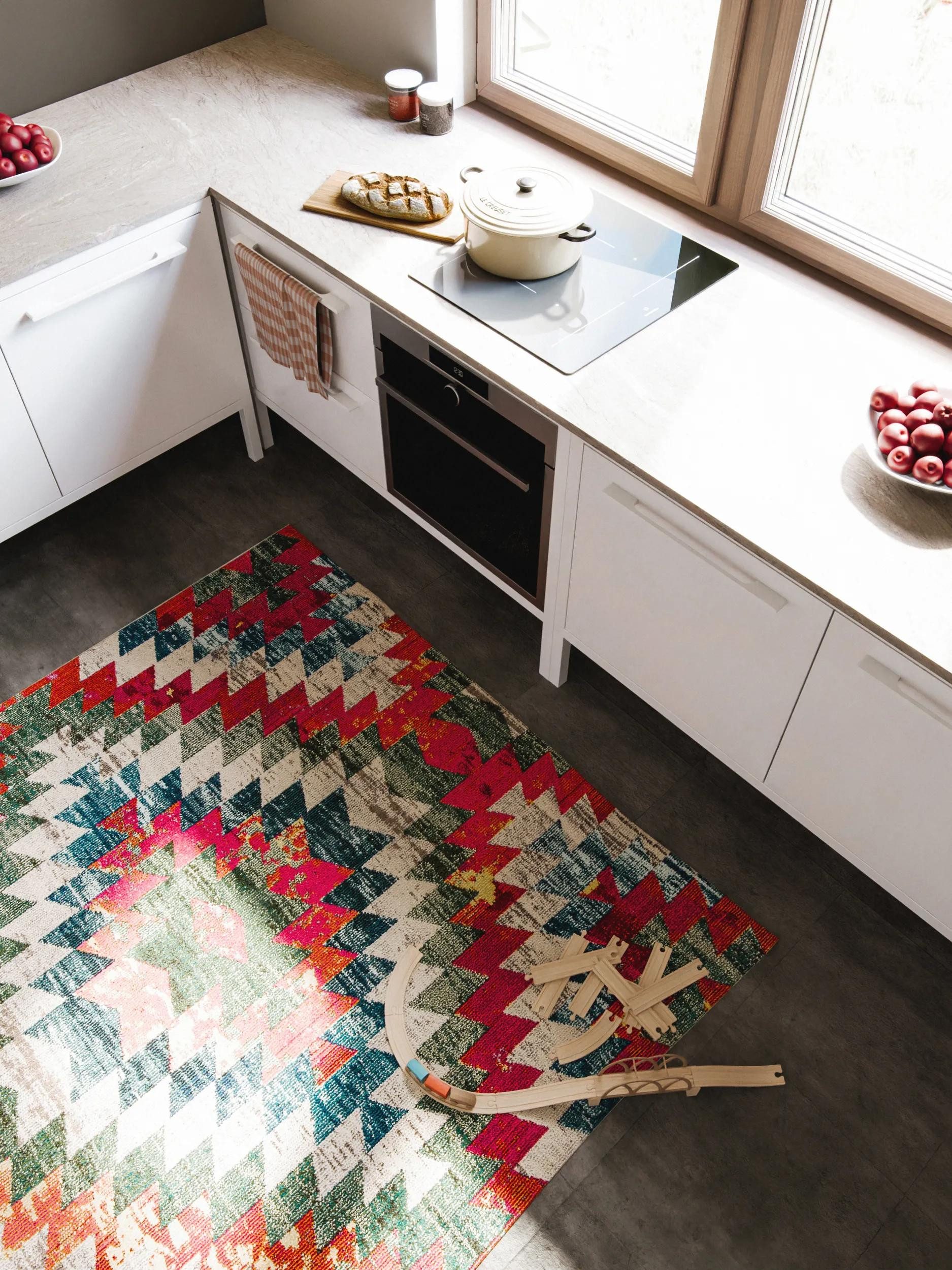 benuta Teppich Casa, quadratisch, Höhe: 11 mm, Teppich Wohnzimmer, Esszimmer, Schlafzimmer, Flur, Farbenfroh, Retro