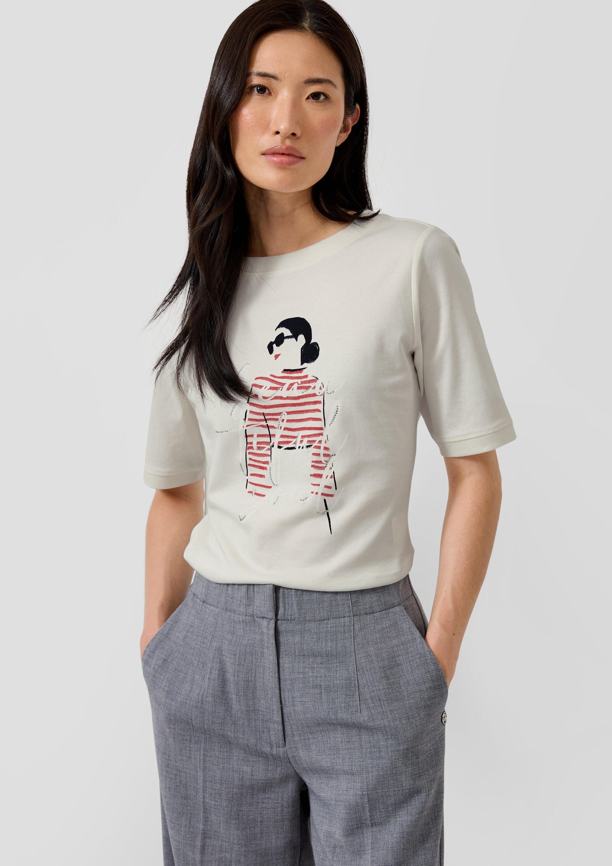 s.Oliver Kurzarmshirt T-Shirt T-Shirt mit Schmucksteinen und Frontprint