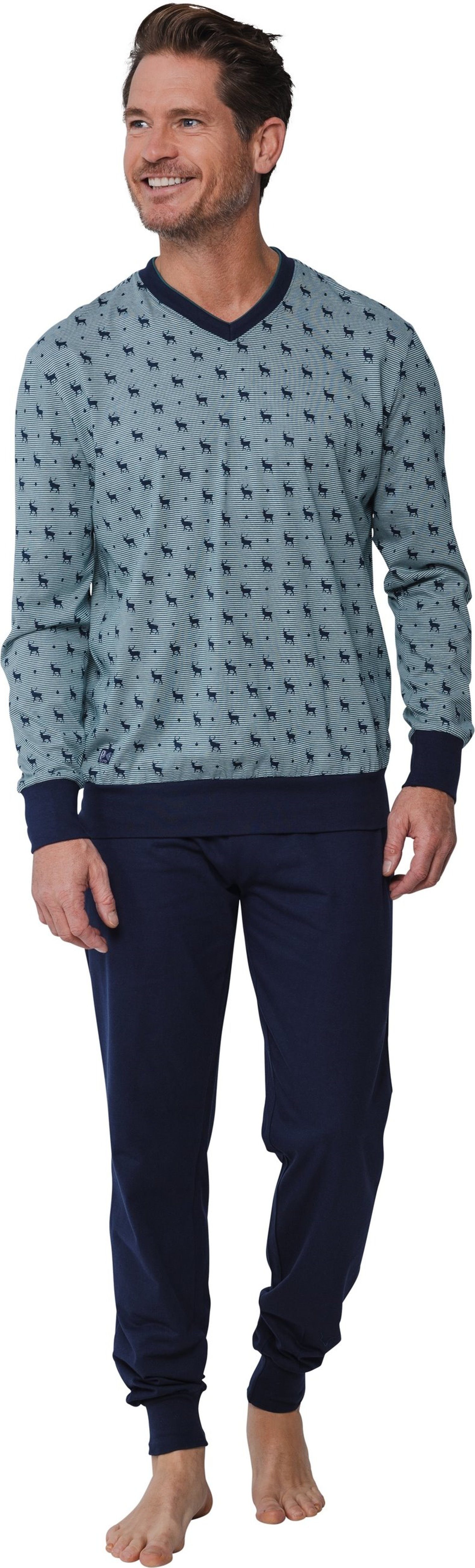 Pastunette Schlafanzug Herren Pyjama Hirsche Allover günstig online kaufen