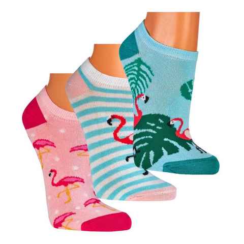 Socks 4 Fun Sneakersocken Sneaker Flamingo 3er Bündel (3-Paar, 3 Paar)