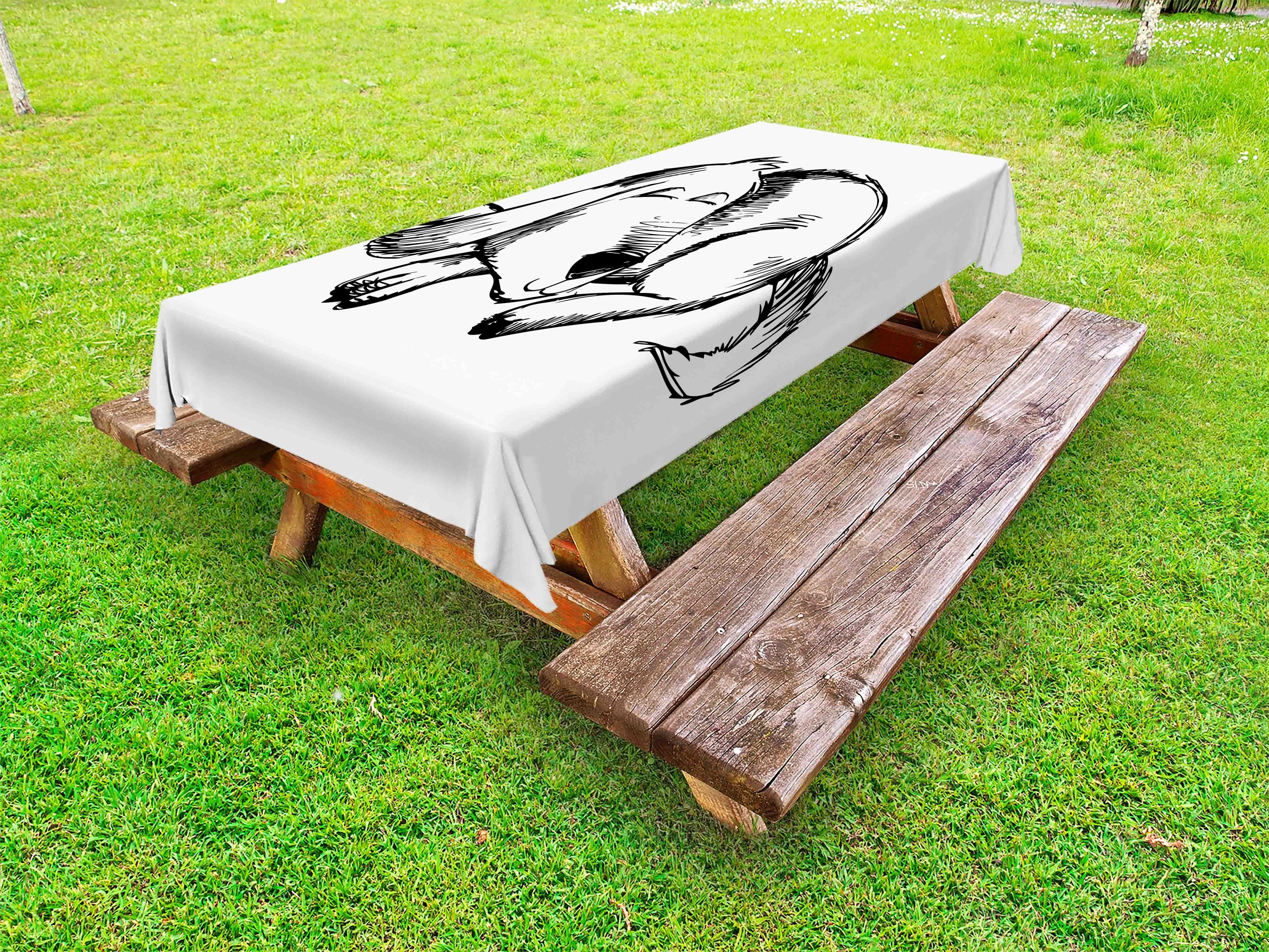 Hund Schlafender Tischdecke Skizze-Kunst Picknick-Tischdecke, waschbare dekorative Abakuhaus Monochrome