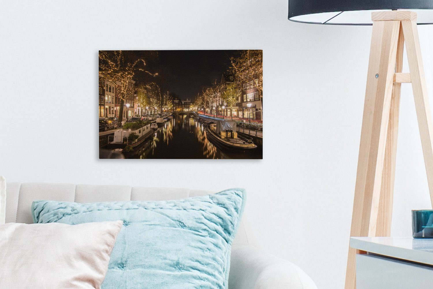 OneMillionCanvasses® Leinwandbild Winter - St), - Licht Leinwandbilder, (1 Aufhängefertig, 30x20 cm Amsterdam, Wanddeko, Wandbild