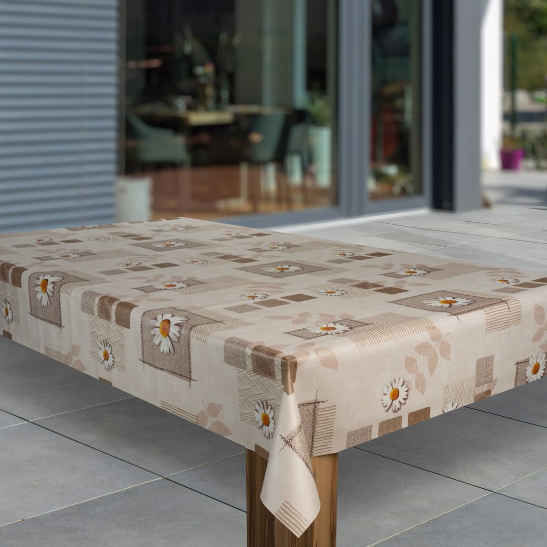 laro Tischdecke Wachstuch-Tischdecken Margerite Braun Beige rechteckig – Bild 3 von 5