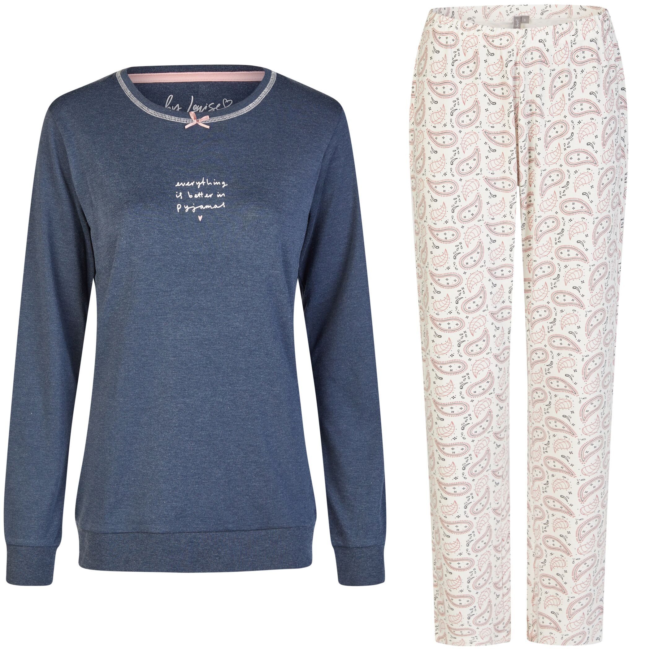 Schlafanzug by Louise Damen Pyjama Schlafanzug Nachtwäsche lang Interlock Blau