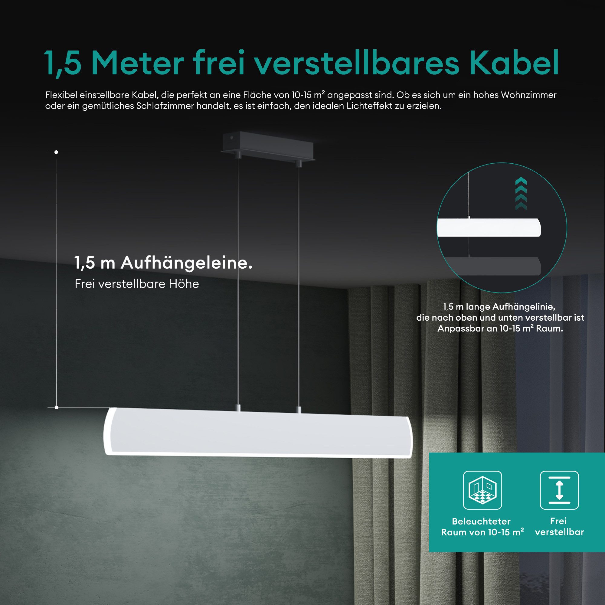 Mai & Mai LED Pendelleuchte Hängelampe Dimmbar mit Fernbedienung Verstellbares Hängeleuchte – Bild 5 von 5