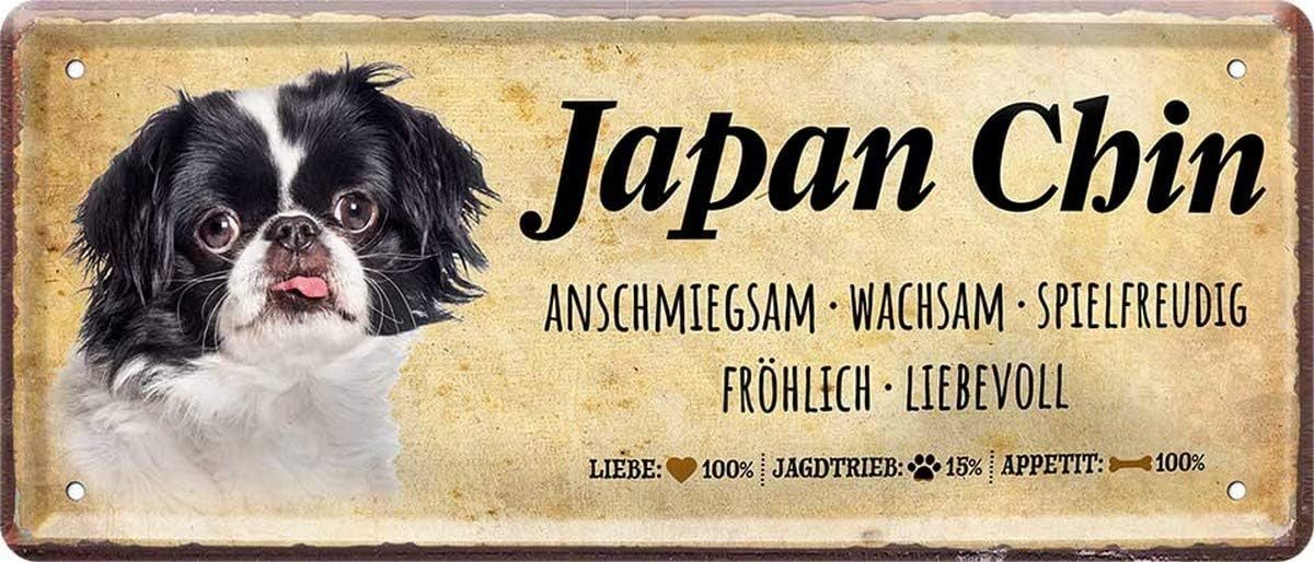 WOGEKA ART Metallbild Hunde-Rassen Steckbrief Blechschild Haustier Hund Deko, Japan Chin