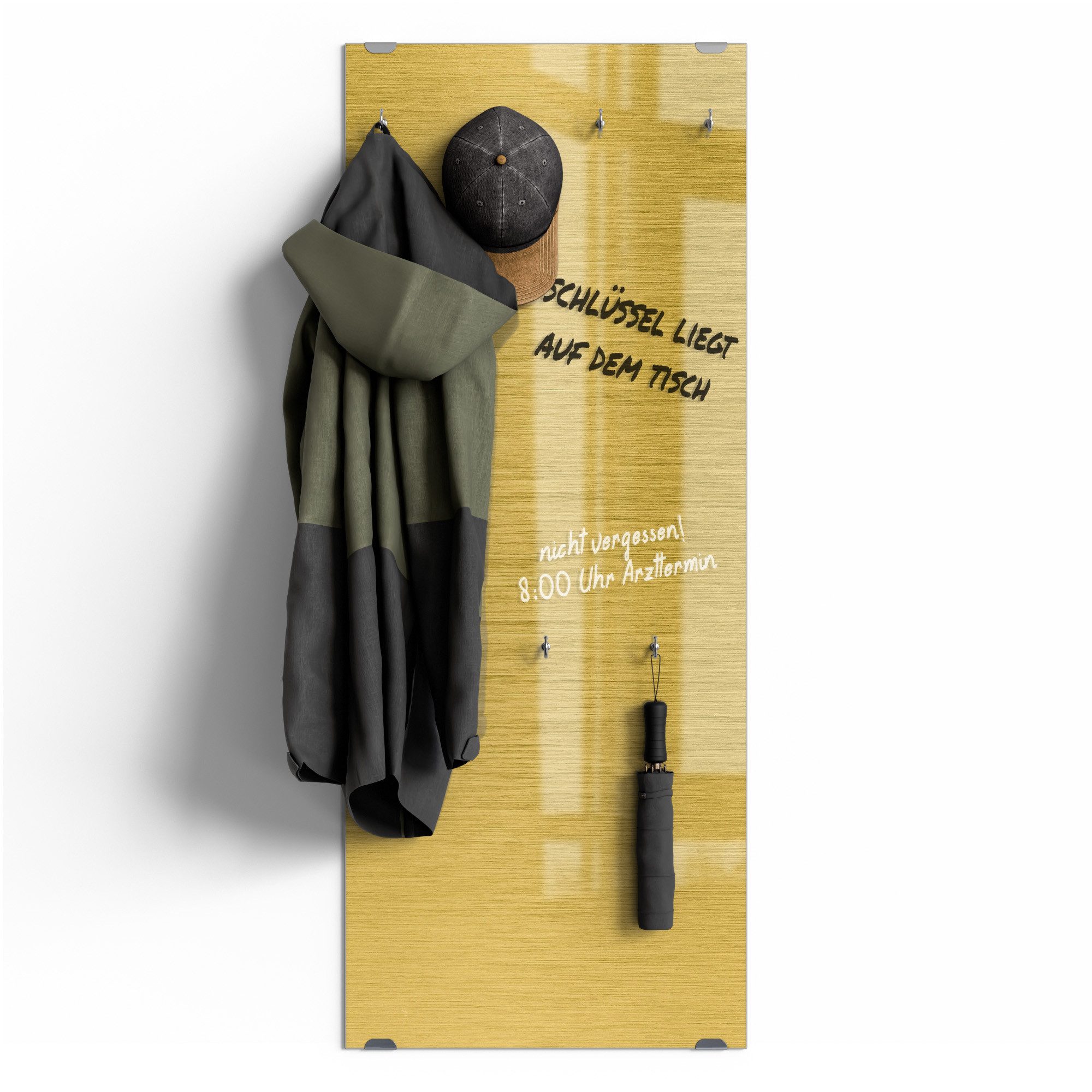 DEQORI Kleiderhaken 'Gebürstete Goldoberfläche', Glas Garderobe hängend Flur Jackenhalter modern Wandgarderobe Haken