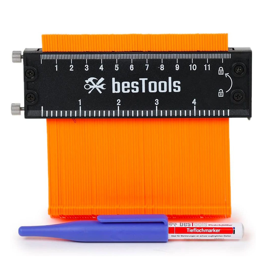 bestTools Konturenlehre Konturenlehre 12,5 cm mit Feststeller Profilabnehmer Set, Inkl. Tieflochmarker Formen präzise übertragen