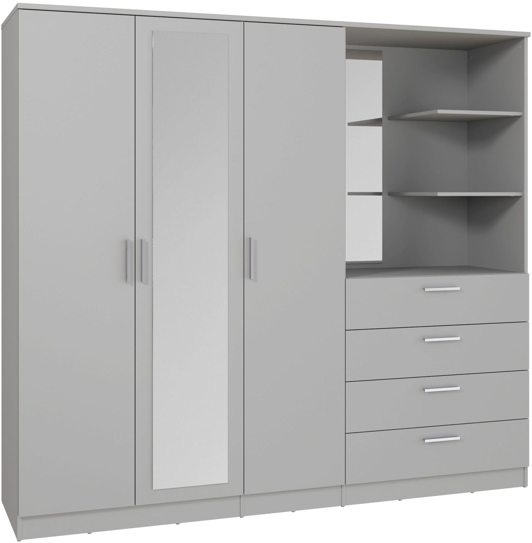 FORTE Kleiderschrank Garderobenschrank, Spiegel, Schubladen, Regale, viel Stauraum (B/H/T 199/181/52,7) B/H/T 199/181/52,7, Spiegeltüre, Stauraum, FSC