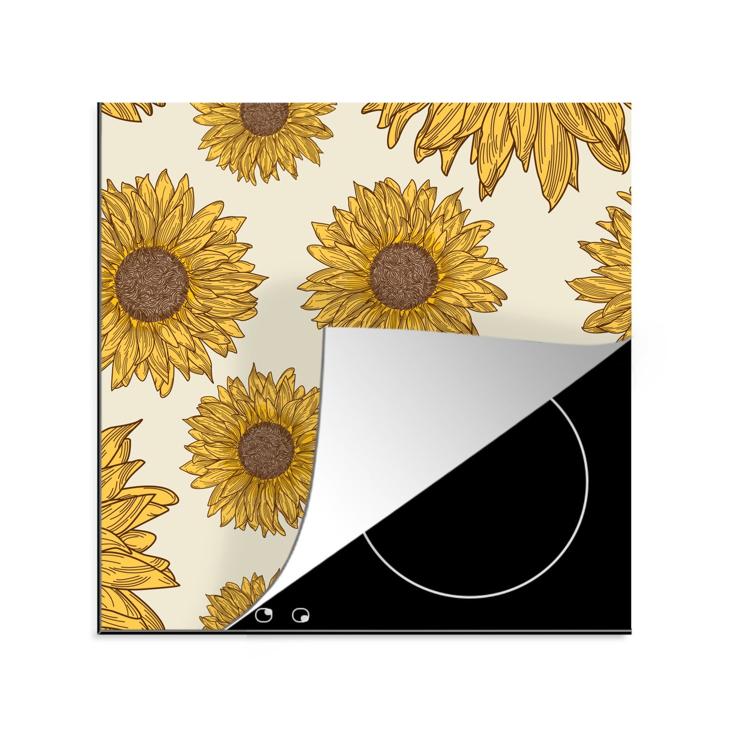 küche von Ceranfeldabdeckung, tlg), 78x78 Sonnenblumen, Vinyl, Muster Illustriertes (1 MuchoWow cm, Arbeitsplatte für Herdblende-/Abdeckplatte
