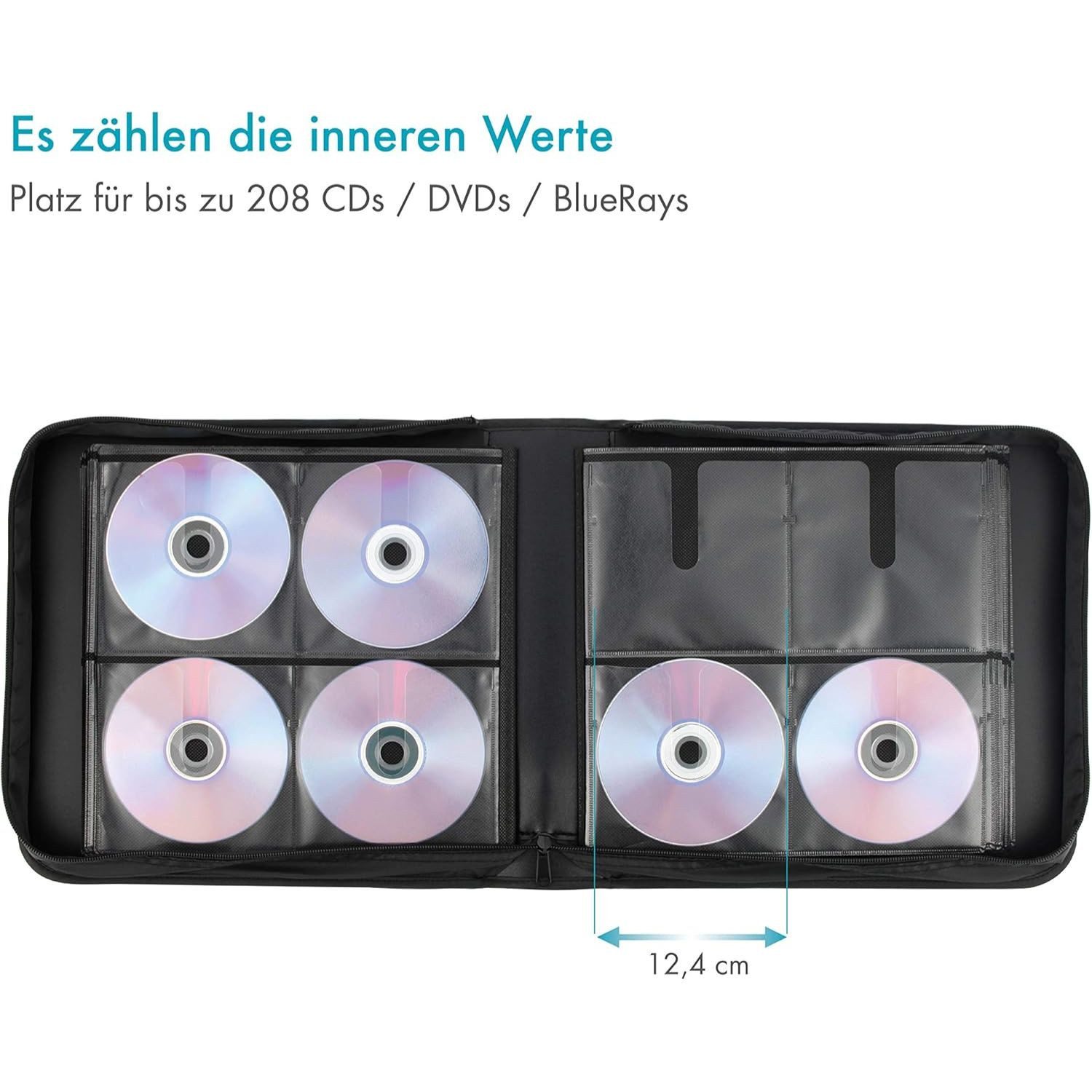 Hama CD-Hülle 208er CD-Tasche Wallet Aufbewahrung Schwarz, für 208x CD DVD Blu-Ray Disc Sleeves Case Hülle Schutzhülle Antistatik