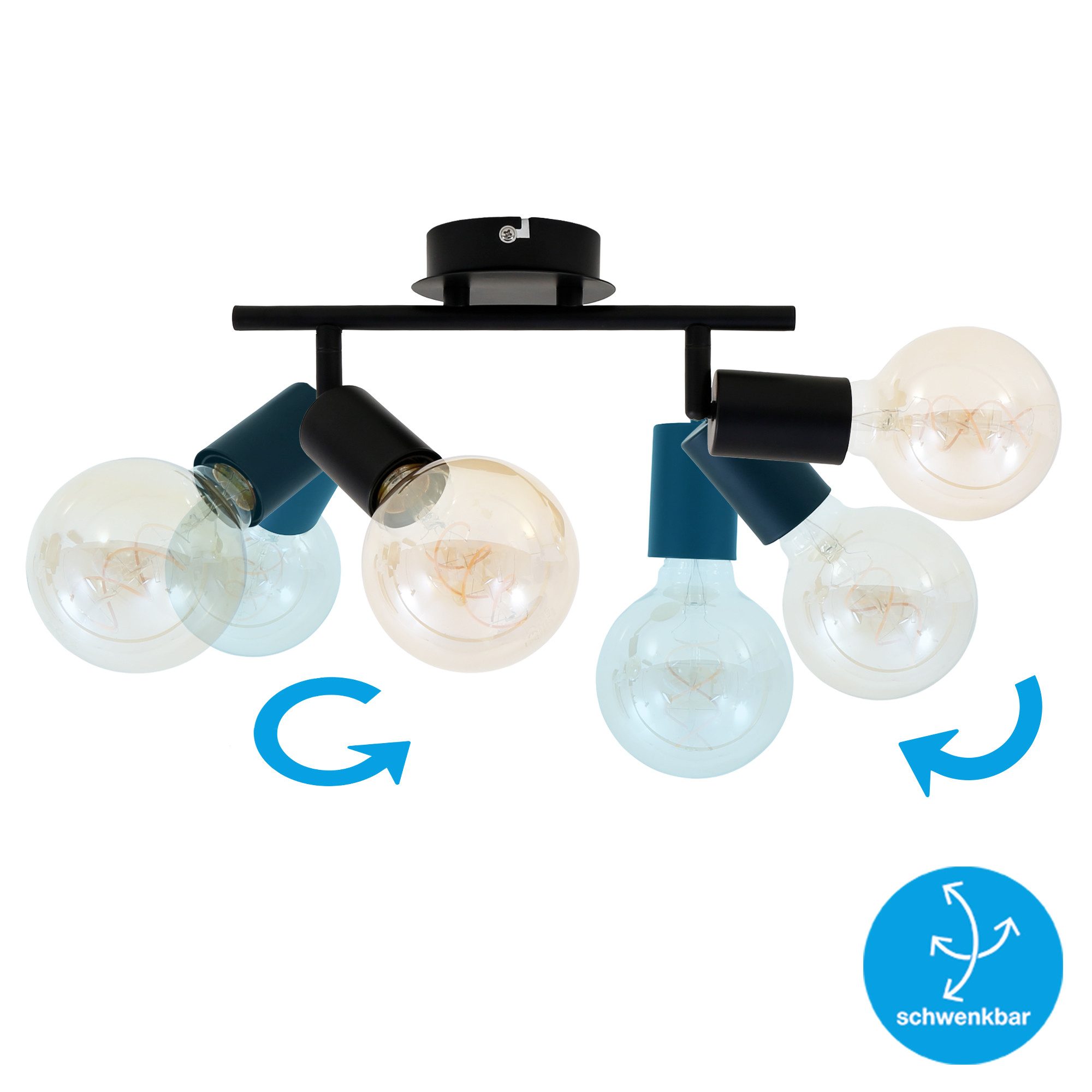 Briloner Leuchten Deckenleuchte Deckenlampe Extra-Warmweiß Wohnzimmer Flur, ohne Leuchtmittel, 2700K - Extra - Warmweiß, Deckenlampe, 27,5x10x10,5cm, Schwarz, max.60W, E27, Wohnzimmer, Flur