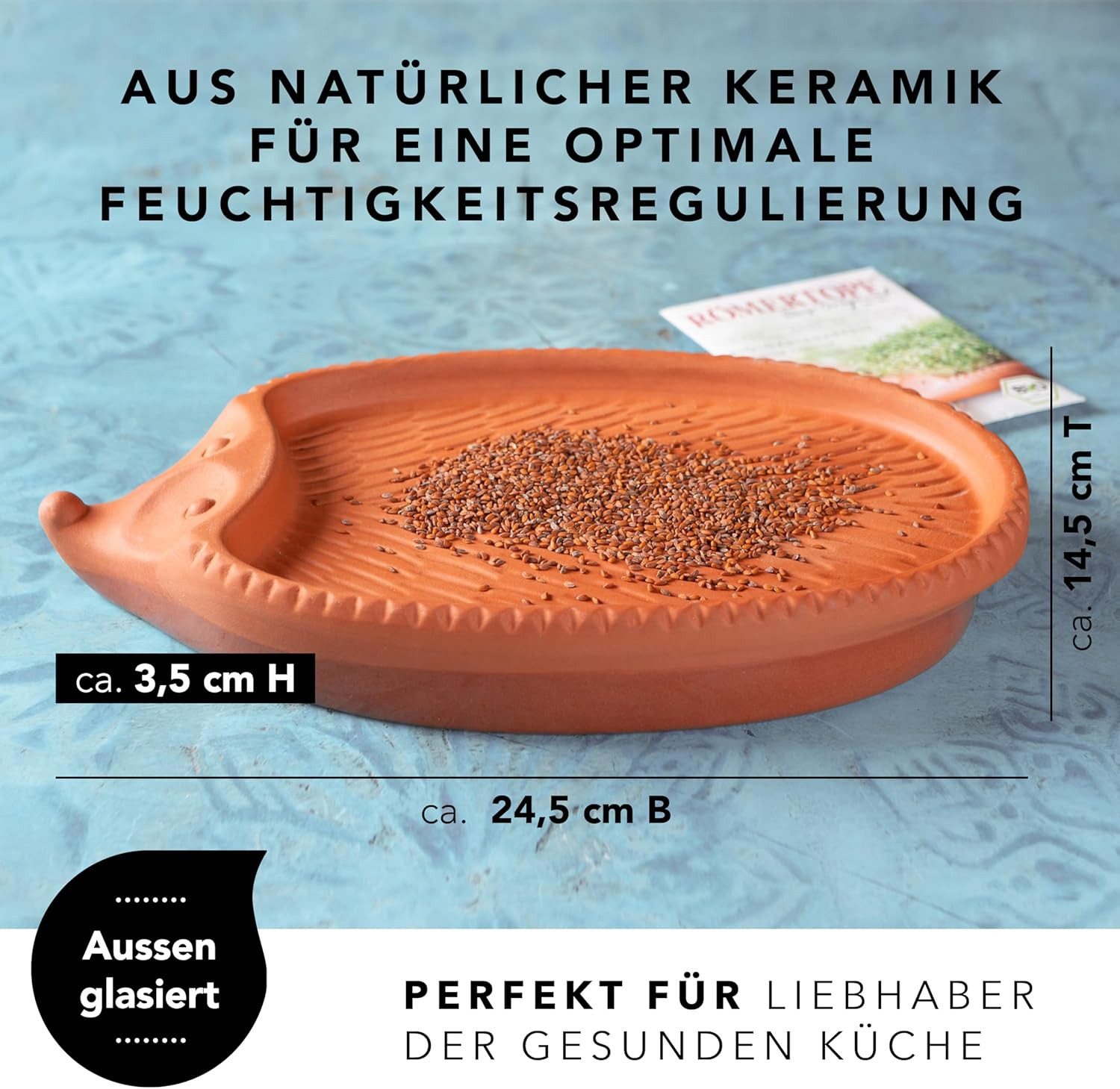 RÖMERTOPF Römertopf Kresse-Igel aus Naturton, Naturton (Set, 1-tlg., Set), Naturton – Bild 3 von 5