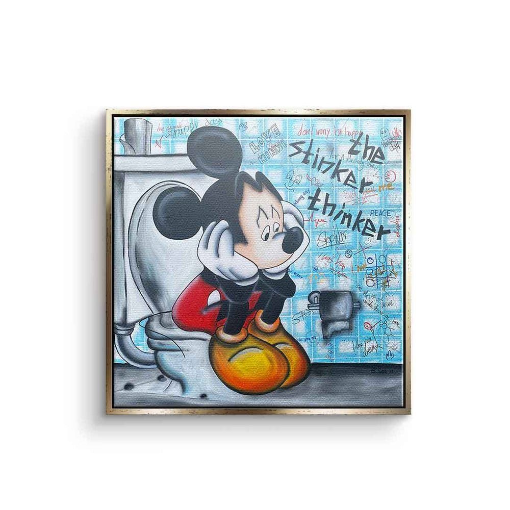 DOTCOMCANVAS® Leinwandbild, Leinwandbild The stinker Thinker Micky Maus Mickey Mouse Bad designed goldener Rahmen