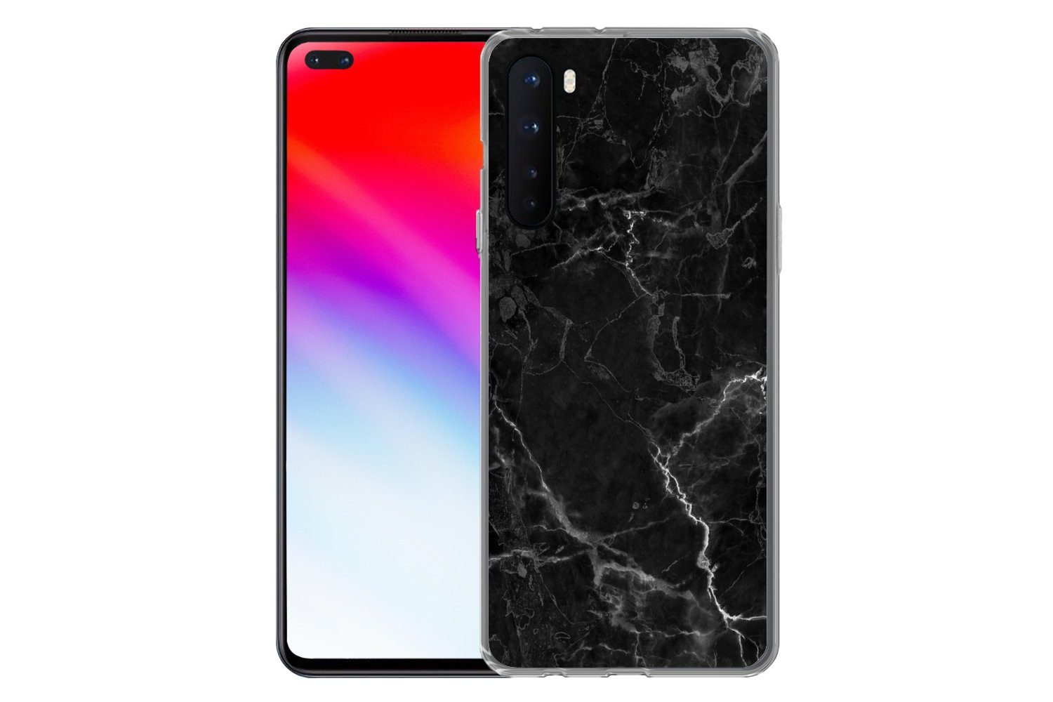 MuchoWow Handyhülle für OnePlus Nord Marmor - Schwarz - Weiß - Textur - Marmoroptik, Phone Case, Silikon, Schutzhülle Dünn