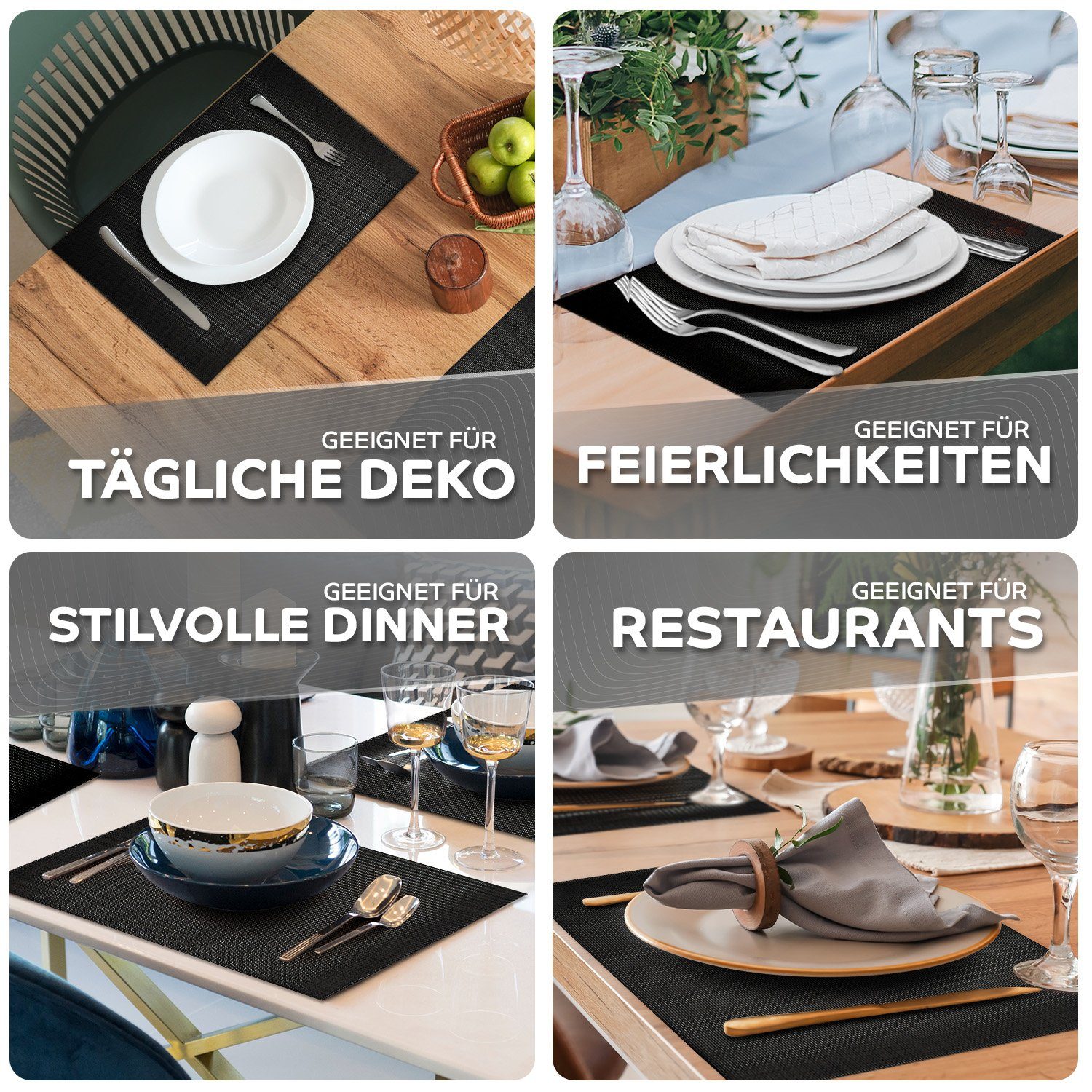 Loco Bird Platzset rechteckig aus PVC, (Tischset Abwischbar PVC-Untersetzer, 6-St., Waschbare Tischuntersetzer Platzdeckchen), Untersetzer PVC-Matte