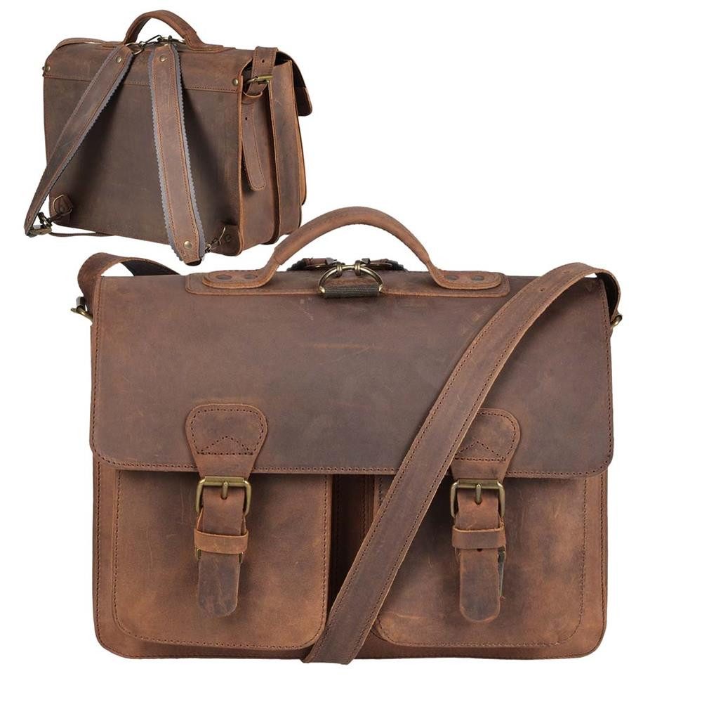 Ruitertassen Aktentasche "Classic Satchel" Damen Herren 38x27cm mit 2 Fächern, 38 cm Lehrertasche mit 2 Fächern, auch als Rucksack zu tragen, Leder
