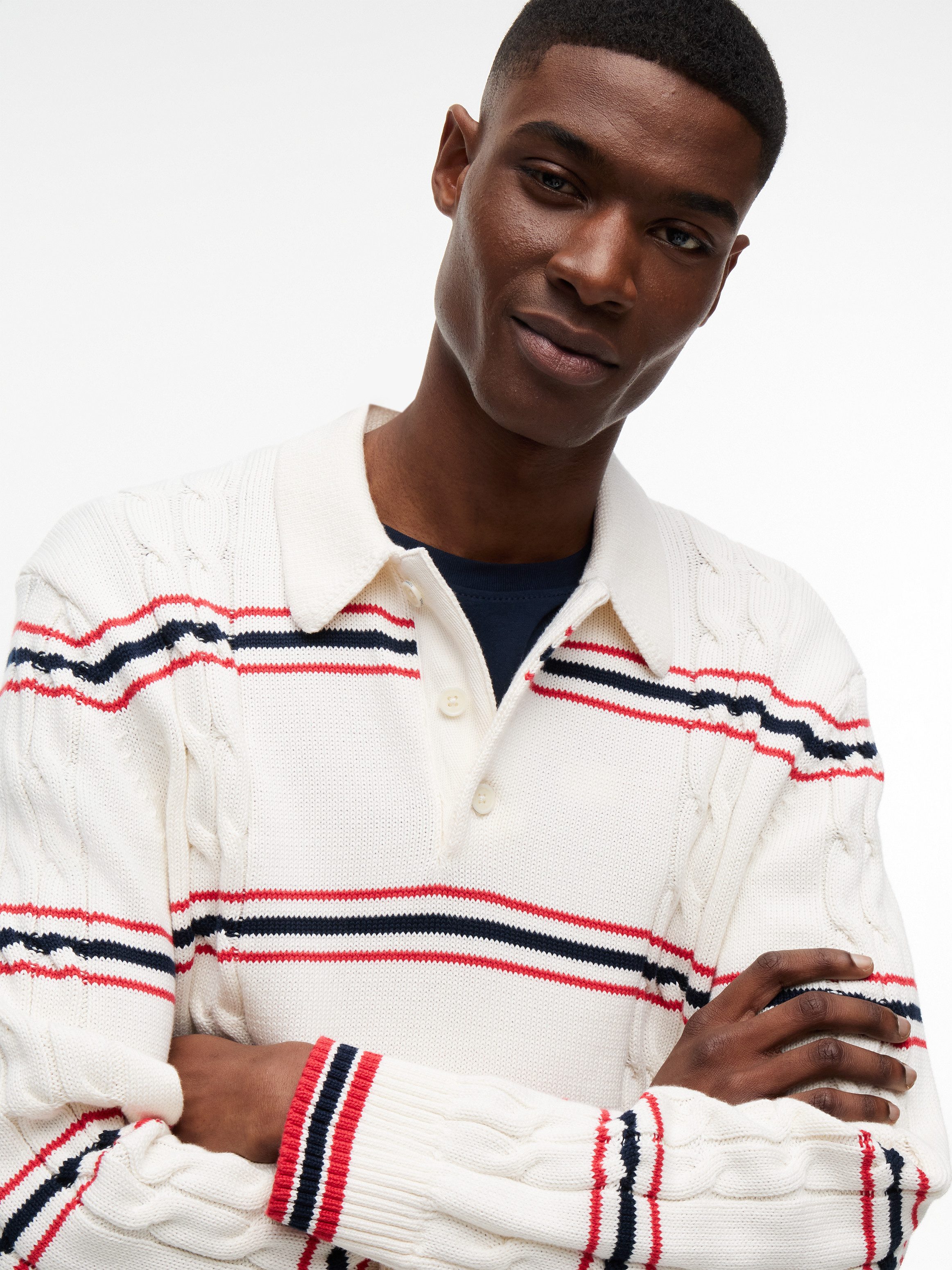 Tommy Jeans Polokragenpullover REGULAR STRIPE CABLE KNIT POLO Regular fit mit Polokragen