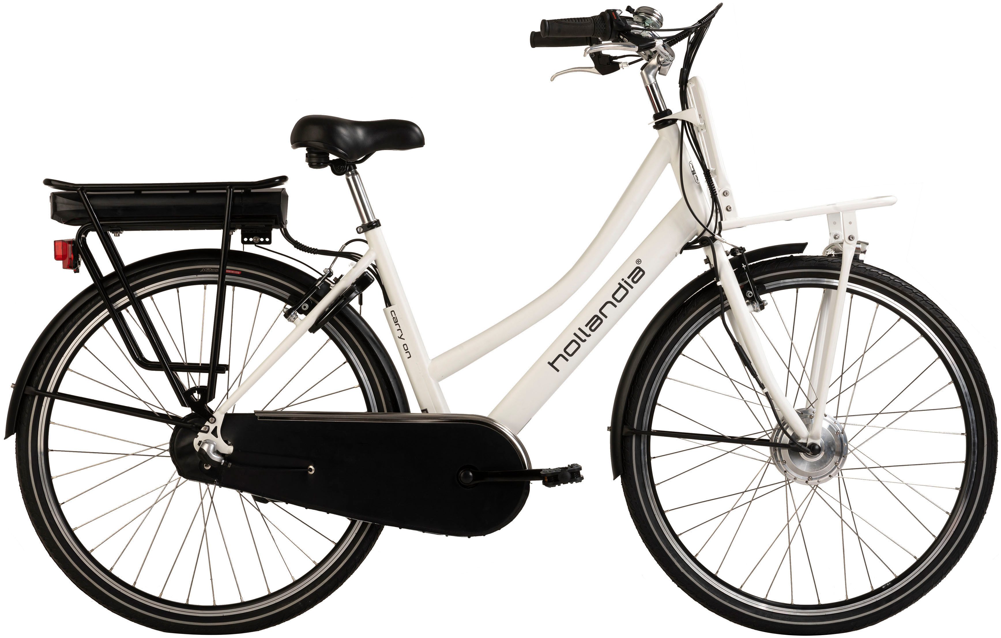 Hollandia E-Bike Cityrad Carry On, 3 Gang Shimano Nexus Schaltwerk, Nabenschaltung, Frontmotor, 468 Wh, Pedelec, Elektrofahrrad für Damen u. Herren