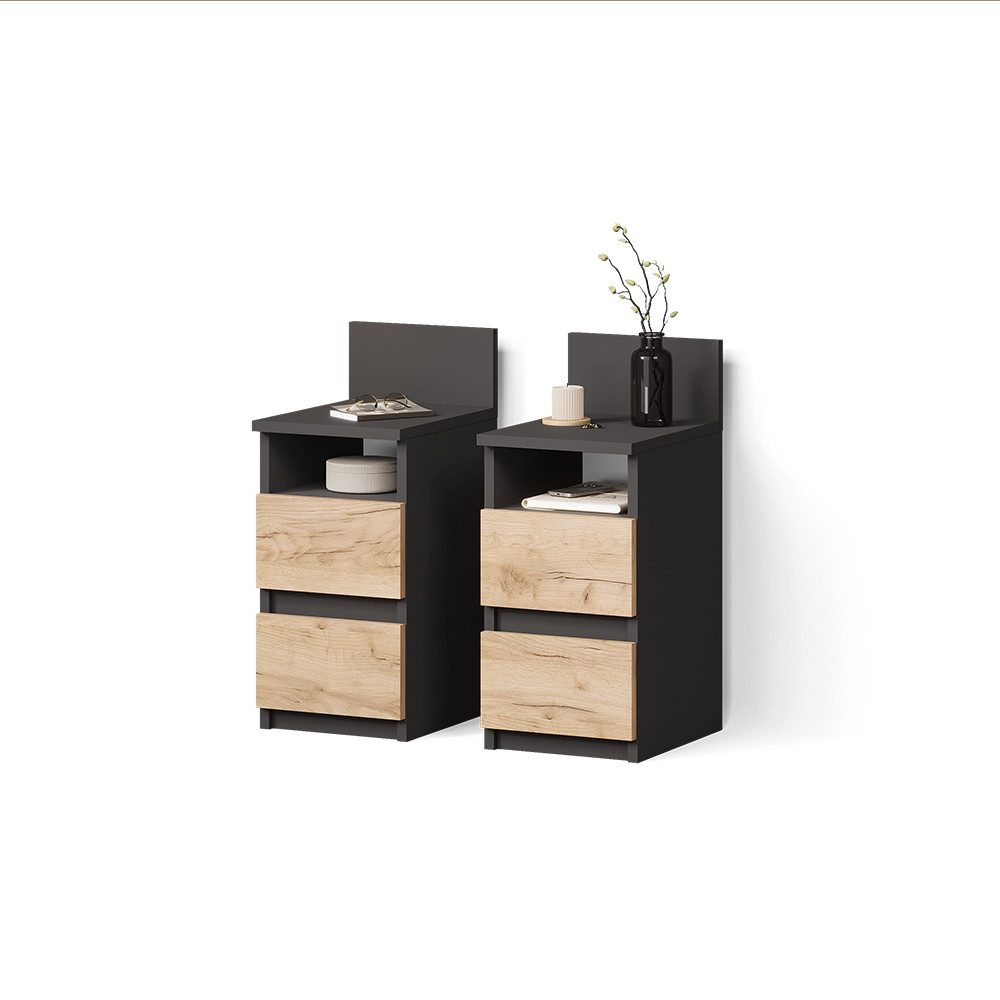 Livinity® Nachtschrank Roya, Anthrazit/Goldkraft Eiche, 2er Set (2-St)