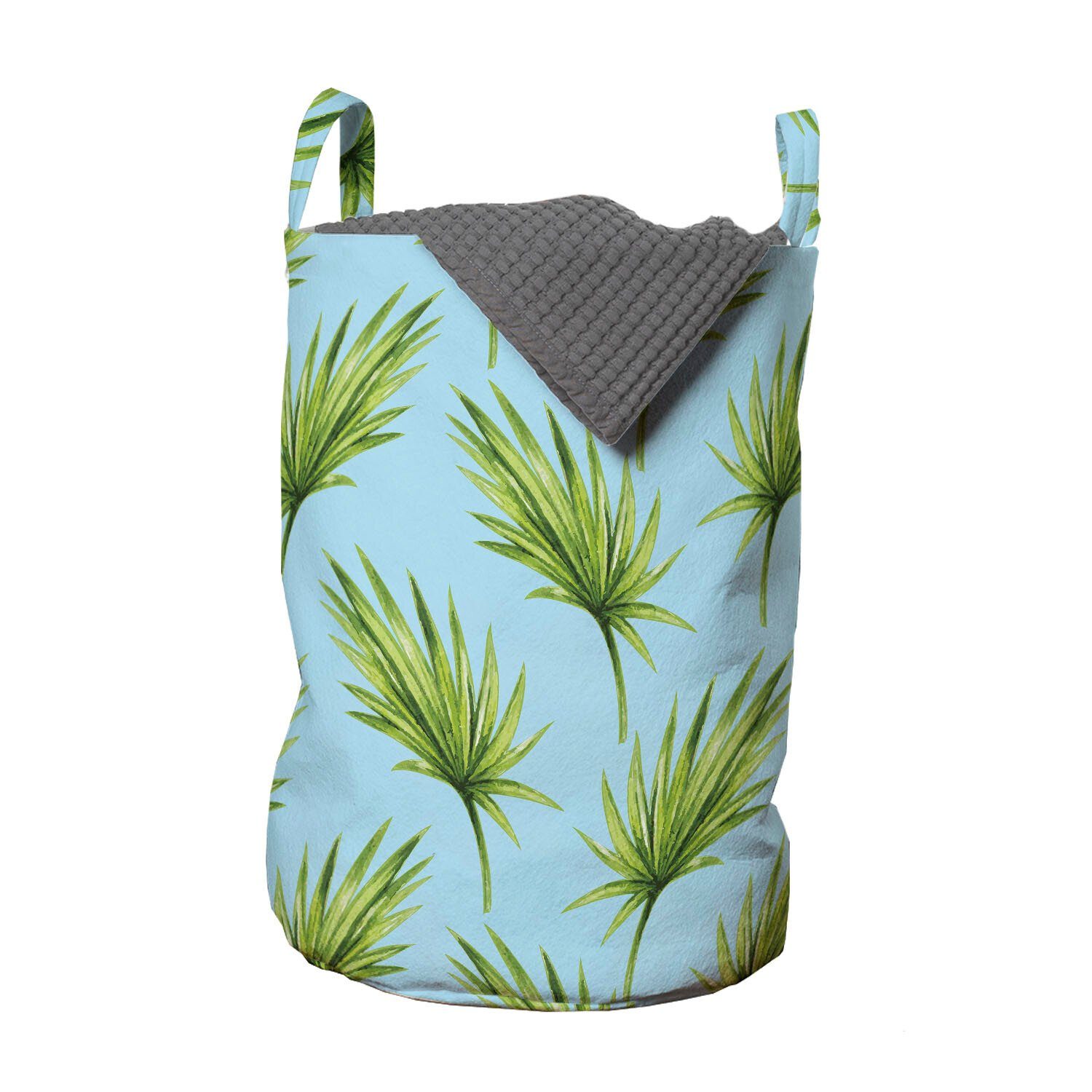 Abakuhaus Wäschesäckchen Wäschekorb mit Griffen Doodle Waschsalons, Palmblätter für Leaves Jungle Kordelzugverschluss