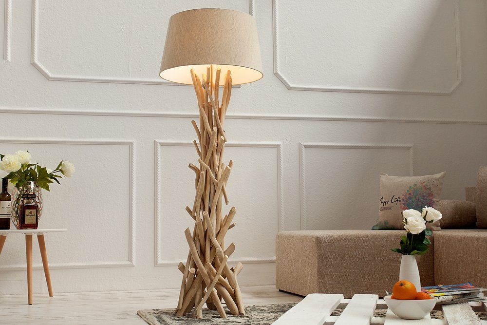 riess-ambiente Stehlampe WILD NATURE 155cm sand / natur, ohne Leuchtmittel, Fuß aus Massivholz,Maritim,Schirm aus Leinenstoff