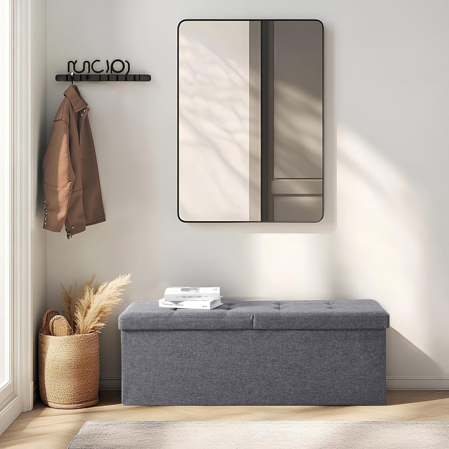 Zedelmaier Sitzbank 114cm mit Stauraum 120 L, klappbare Sitztruhe mit abnehmbarem Deckel, faltbar Hocker Fußbank Aufbewahrungsbox – Bild 5 von 5