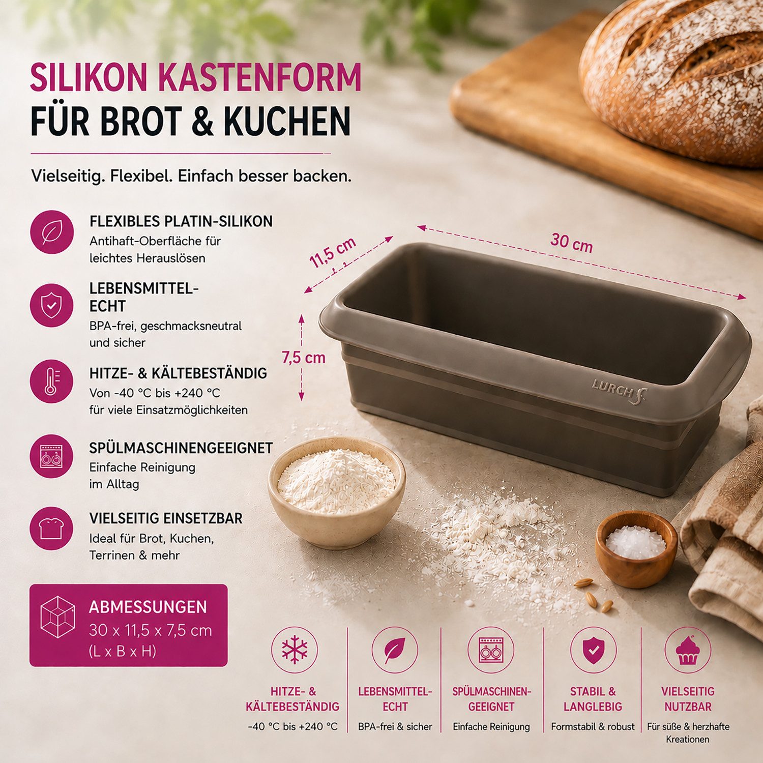 Lurch Backform Kastenform 30 cm Brot Backform aus Silikon