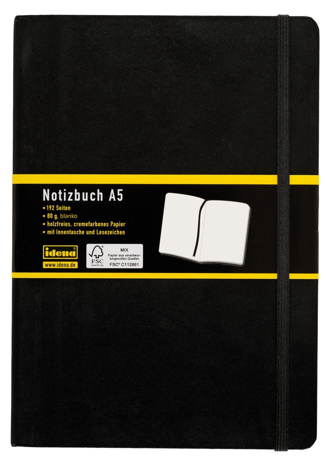 Idena Notizbuch Idena Notizbuch 80g/m² blanko schwarz DIN A5 192 Seiten