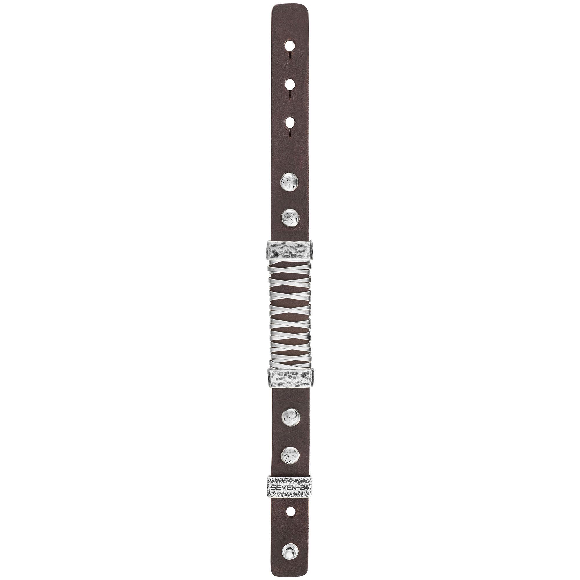 SEVEN-24 Armband Edelstahl Leder mit braunem