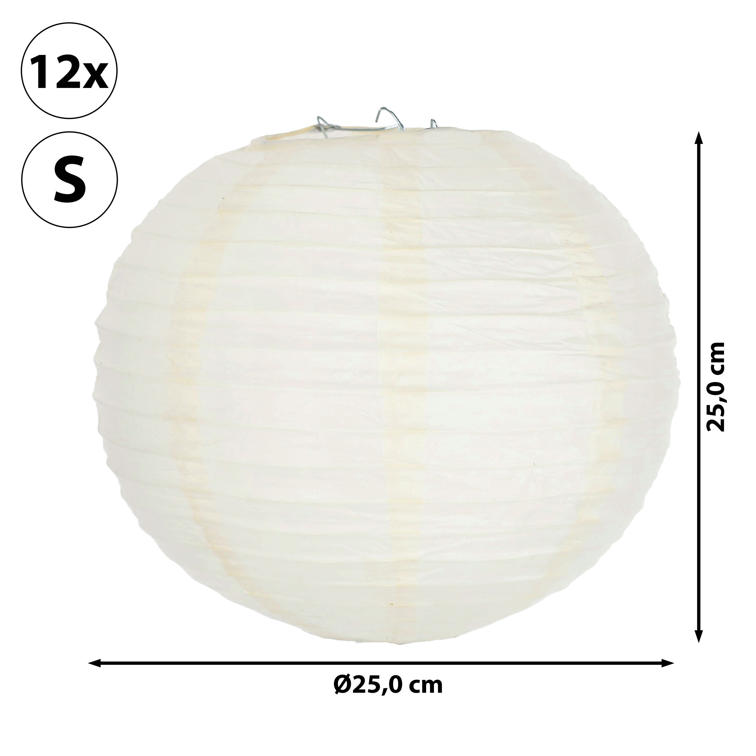 CEPEWA Lampion Papierlampion 12er Set Papier Ø25cm weiß Laterne Lampion Ballon Deko
