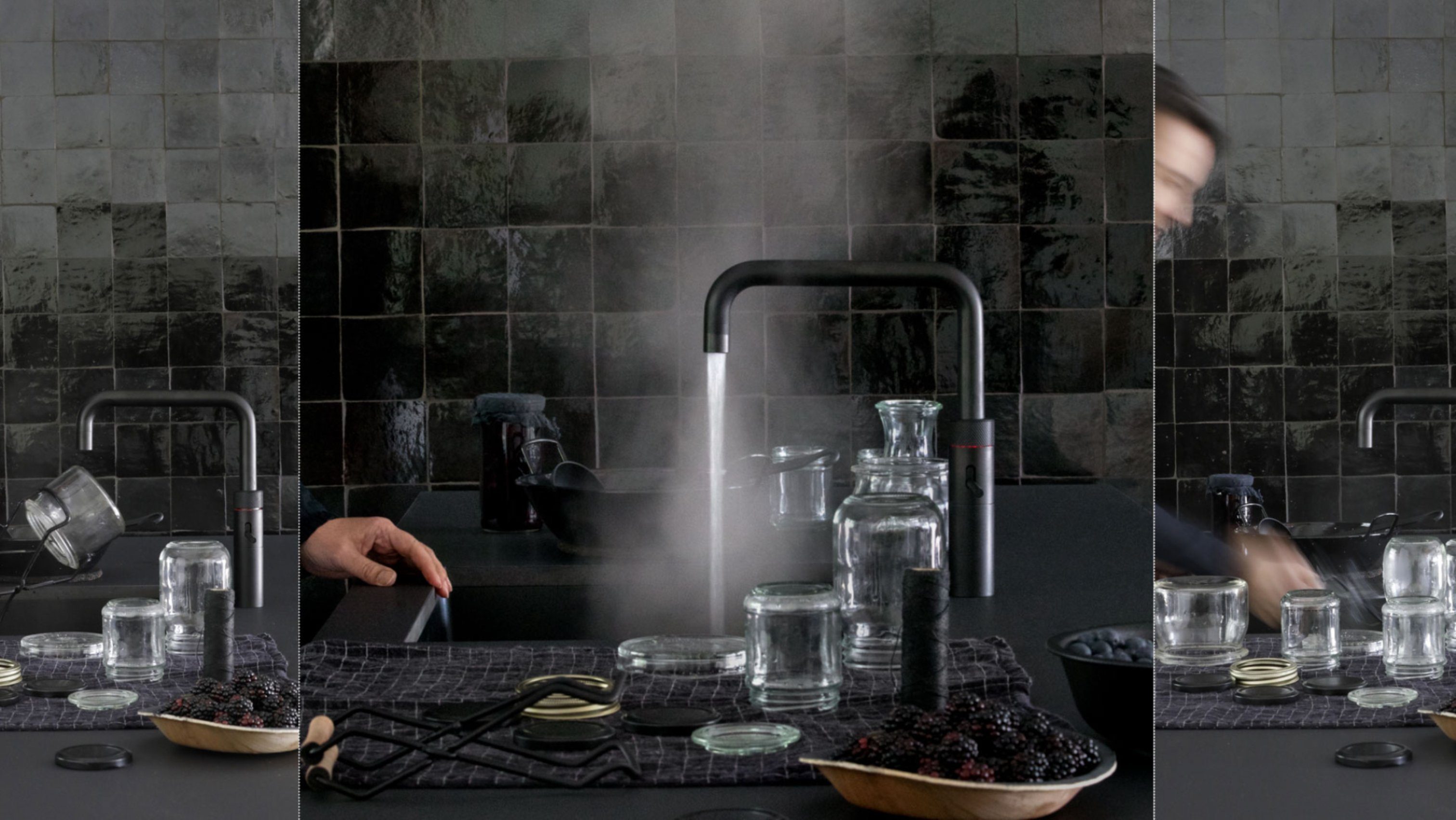 Spültischmischer 100°C QUOOKER Kochendwasserfunktion QUOOKER FUSION Armatur Square PRO3 (2-St) 100°C Küchenarmatur (3FSBLK) VAQ mit Schwarz