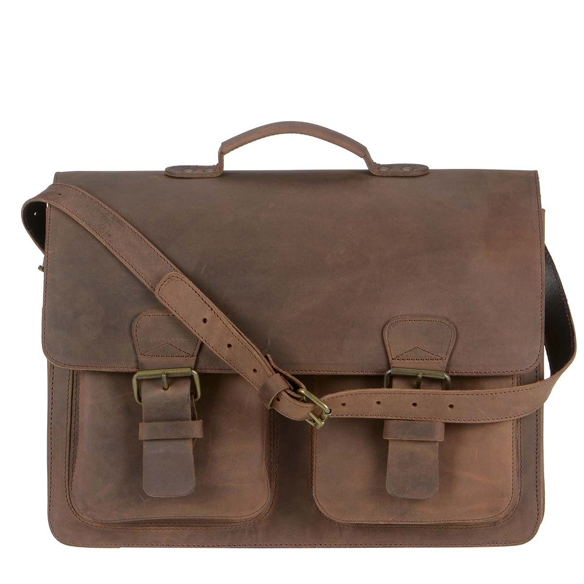 Ruitertassen Aktentasche Lehrertasche Damen Herren Leder 42x32cm 3 Fächer Business Schule, 42 cm Lehrertasche, 3 Fächer, Schultasche, dickes rustikales Leder