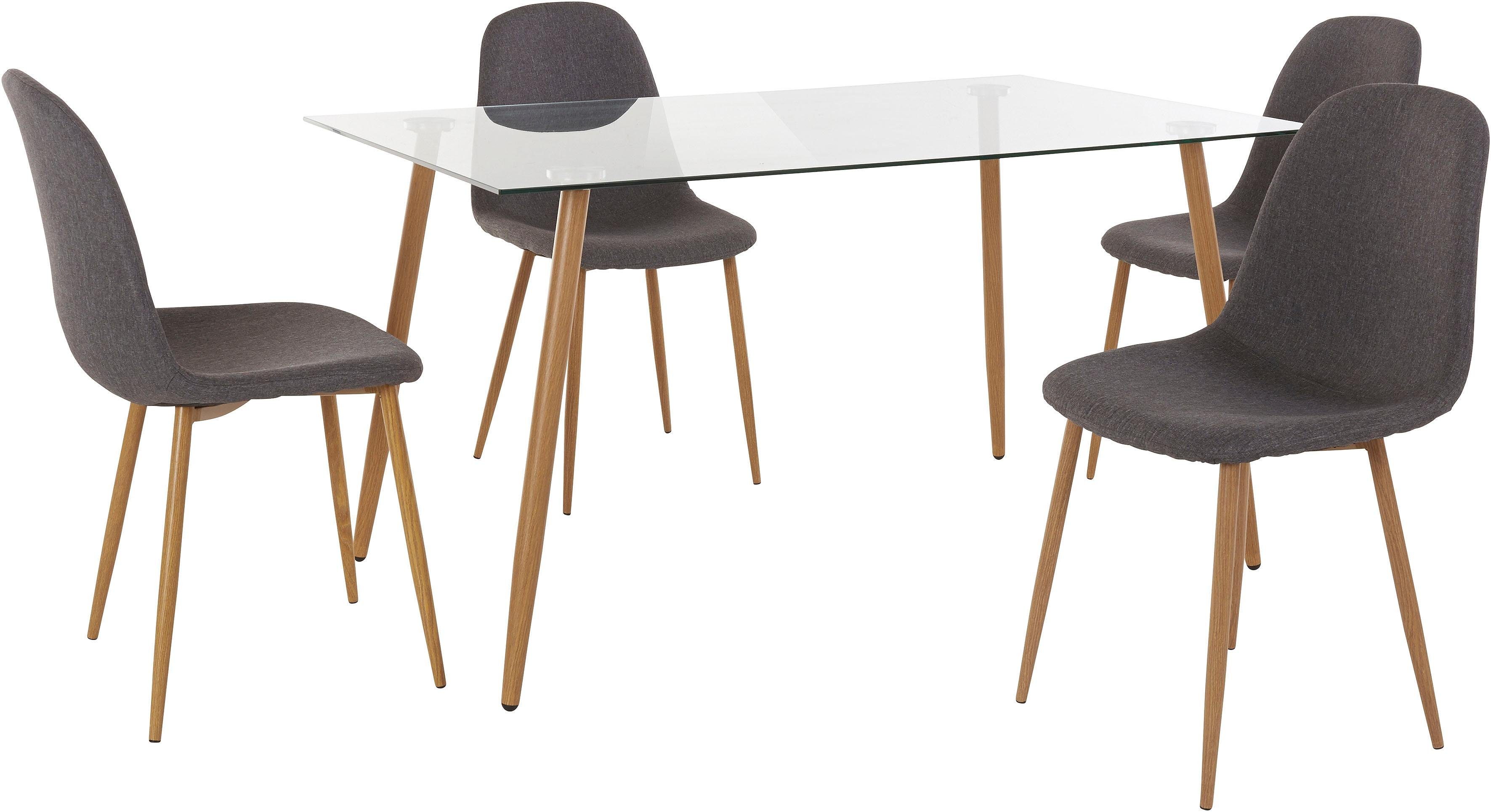 INOSIGN Essgruppe Miller, (Set, 5-tlg), Eckiger Stühlen 4 Glastisch mit anthrazit (Webstoff)