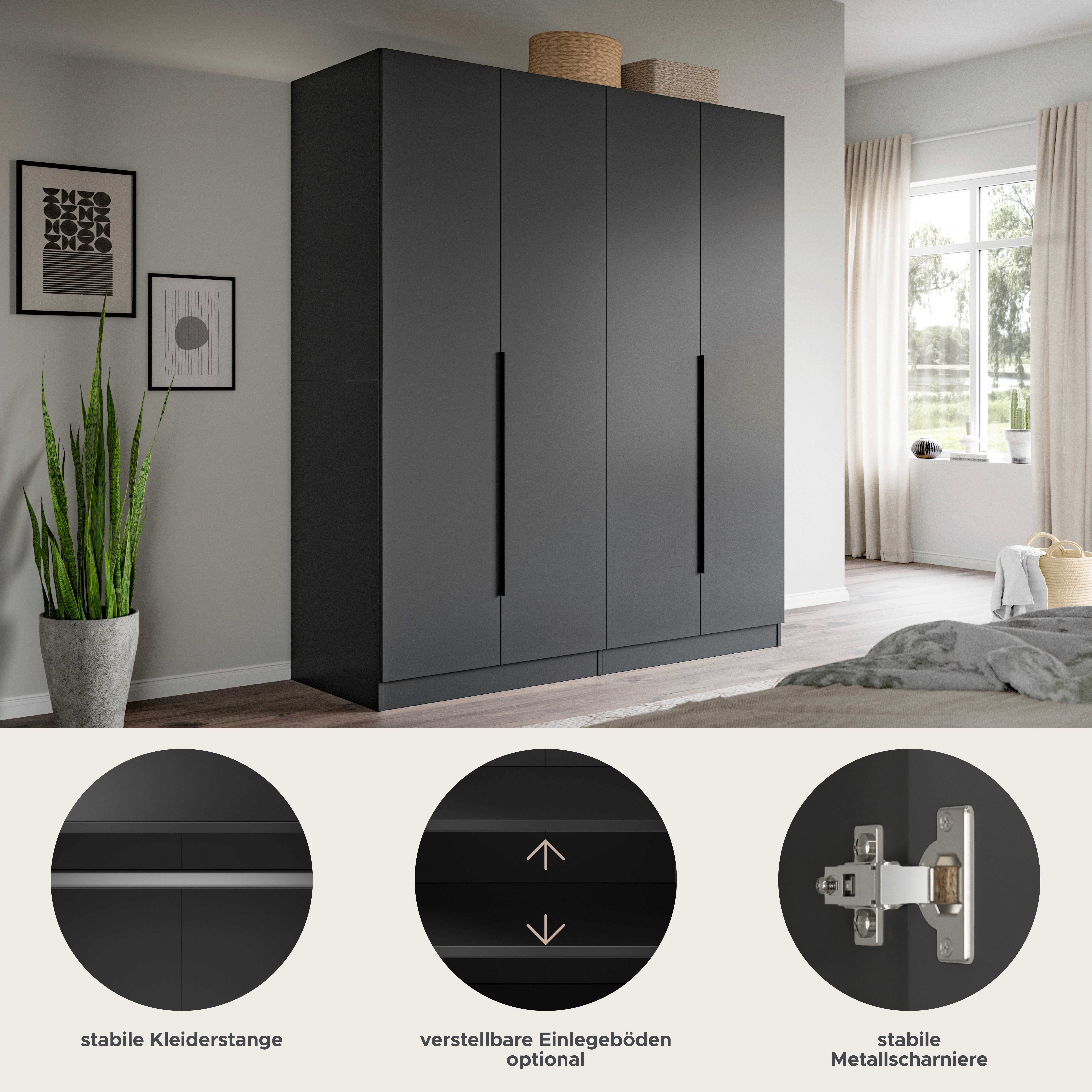 Home affaire Schrank-Set Skarde moderner Kleiderschrank Schlafzimmerschrank, (1-St., wähle deine beste Schrank Kombination), Skarde Kleiderschrank 160 cm, 2 Kleiderstangen und 2 Böden