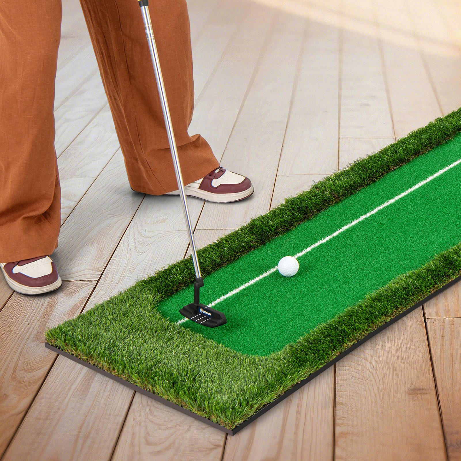 COSTWAY Puttingmatte, Putting Green mit 3 Golfbällen & 2 Lochgrößen, 300 x 50 cm