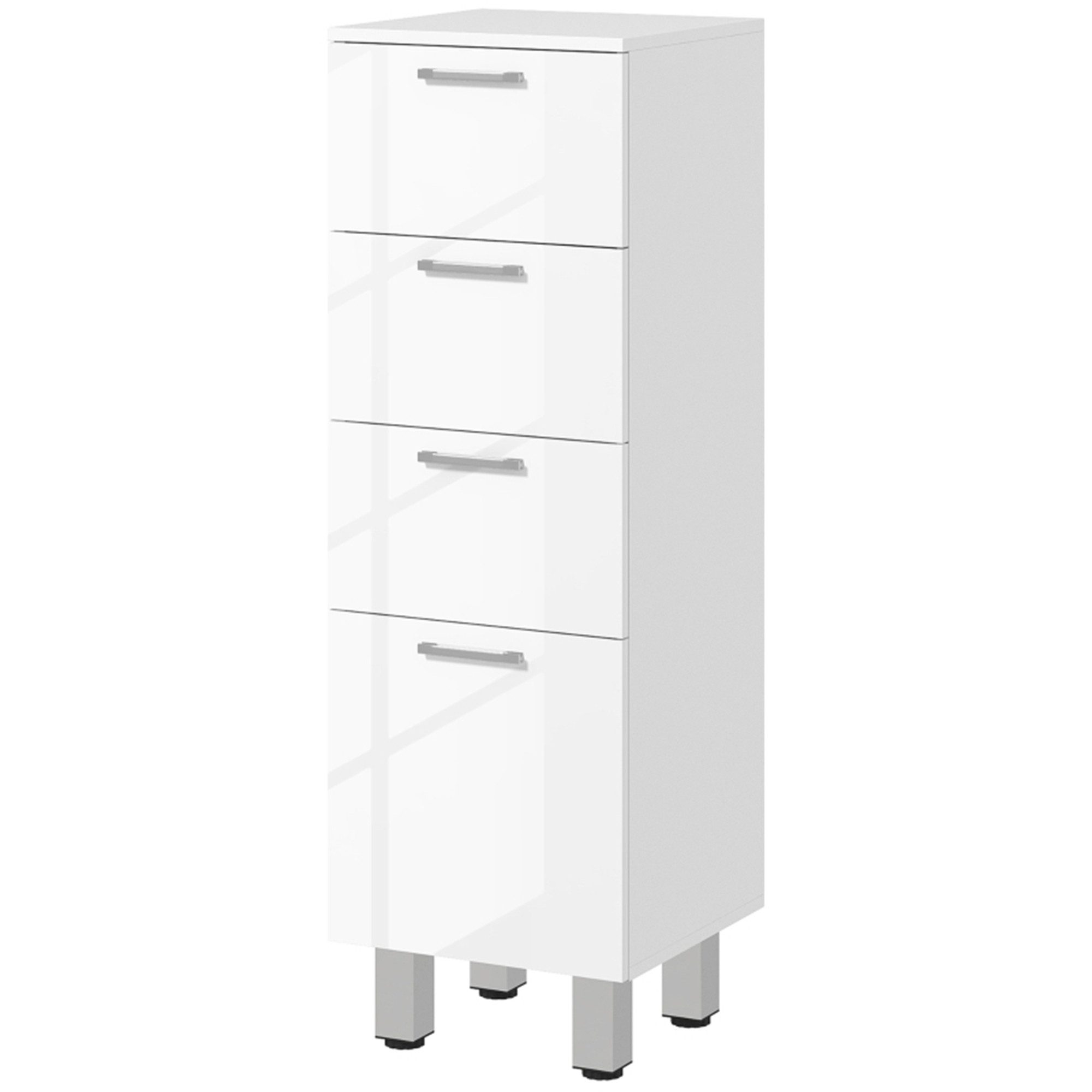 MC Star Badkommode Badezimmerschrank schmal, Toilettenschrank mit Verstellbar Regal (3 Schubladen, Badschrank für kleine Räume Badezimmer, Wohnzimmer 30 x 30 x 93 cm Weiß)