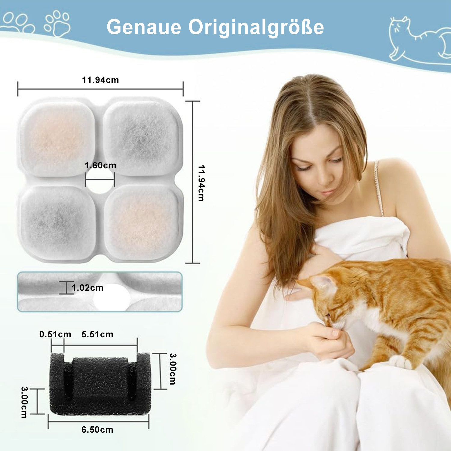 Refined Living Trinkbrunnen 12 tlg Katzenbrunnen Filters Katzen-Wasserbrunnenfilterersatz für 3L, Dreifaches Filtersystem Ersatzfilter Katze Wasserfilter HarzAktivkohle