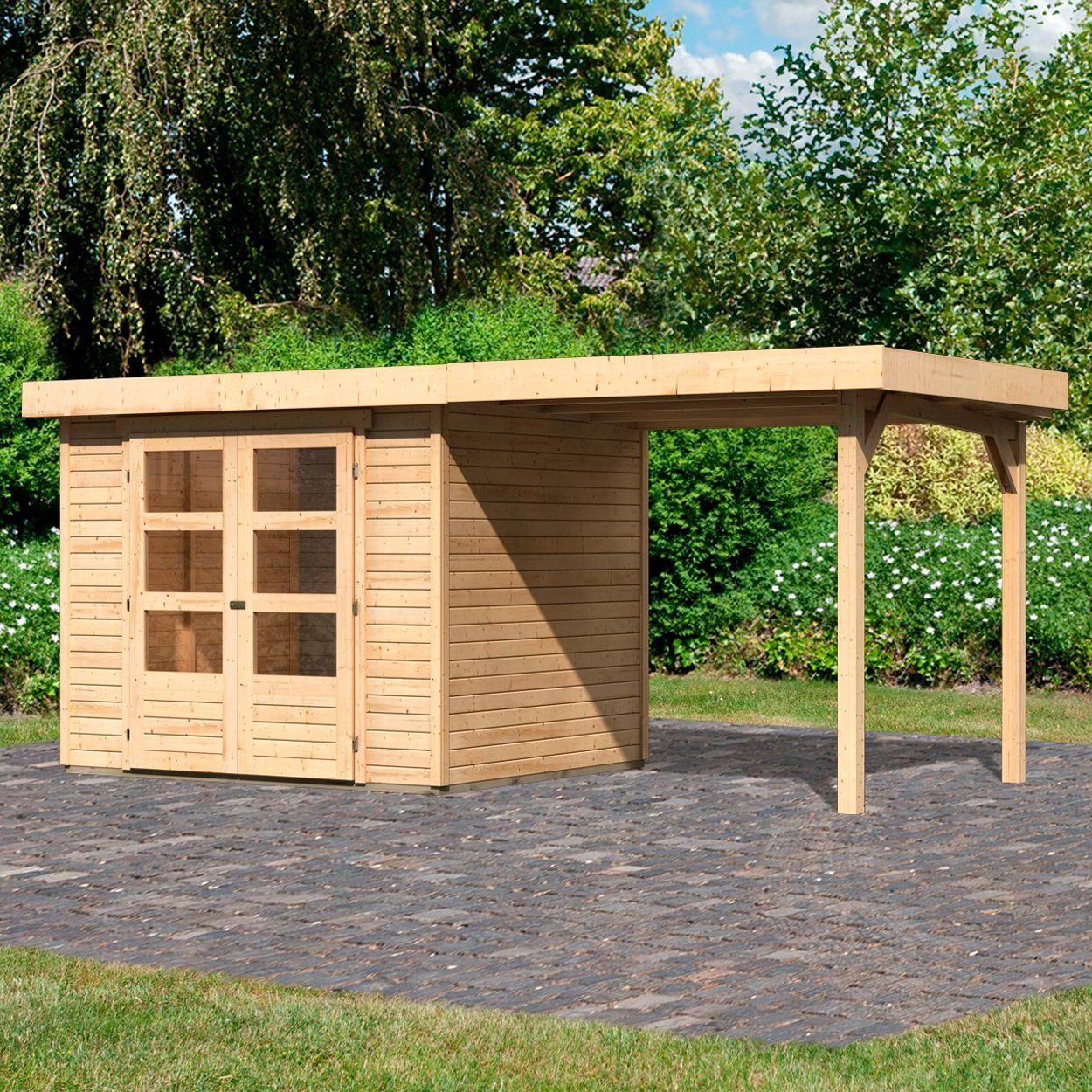Karibu Gartenhaus »Arnis«, BxT: 266×238 cm, (Set), mit Anbaudach 2,40 m Breite