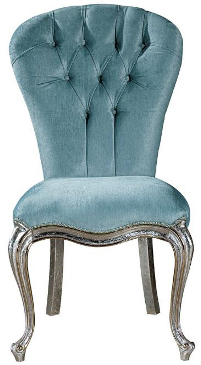 Luxus Stuhl 55 cm - Barock Esszimmerstuhl H. Set Padrino Casa 107 - Silber x Küchen Set Edle Esszimmer Esszimmer / 6er 55 x Möbel Barock Hellblau Stühle
