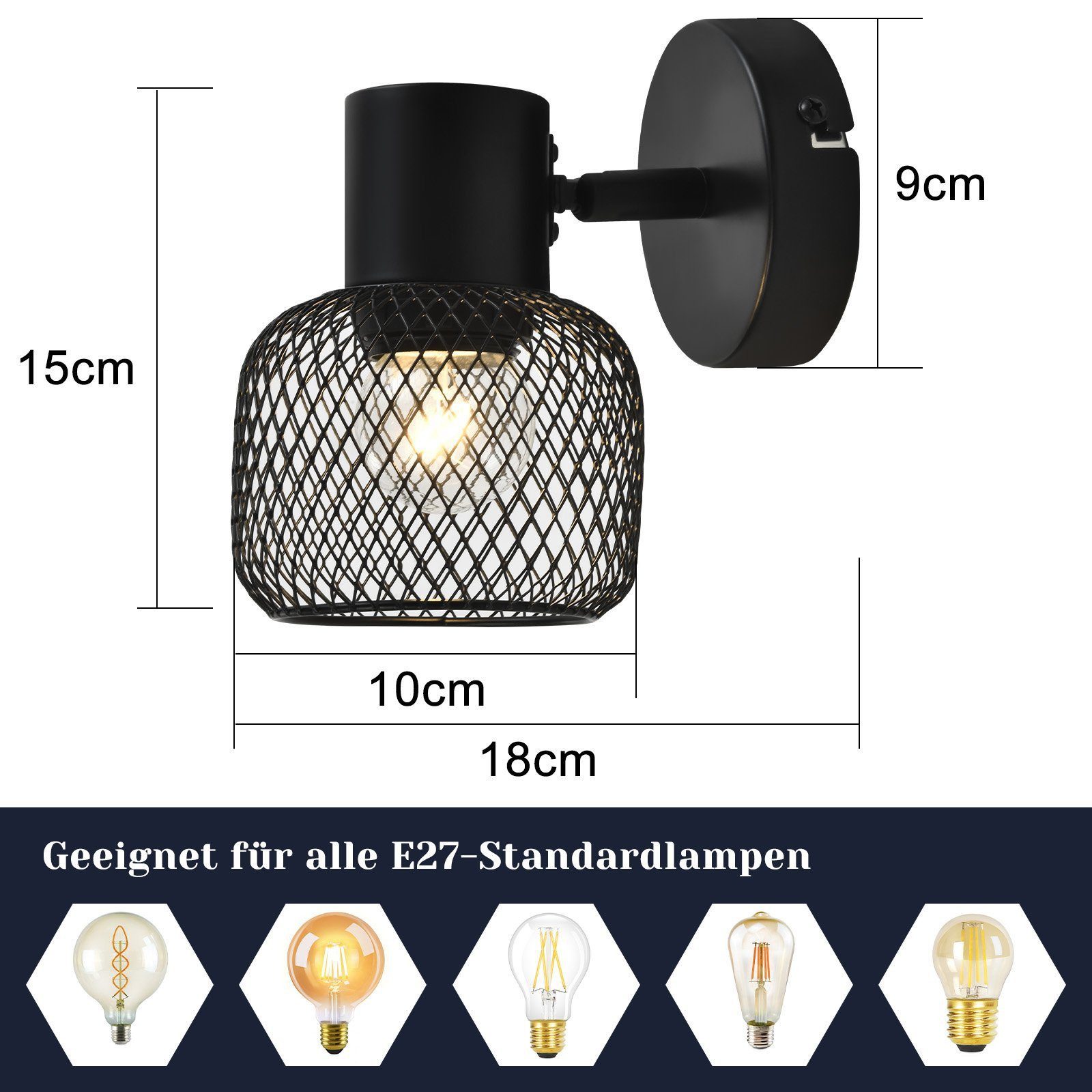 Nettlife Wandstrahler Innen Schwarz Metall Flurlampe günstig online kaufen