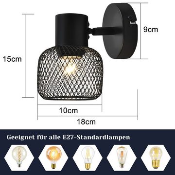 Nettlife Wandstrahler Innen Schwarz Metall Flurlampe Vintage E27, Schwenkbar 330°, LED wechselbar, Küche Kinderzimmer Wohnzimmer Schlafzimmer