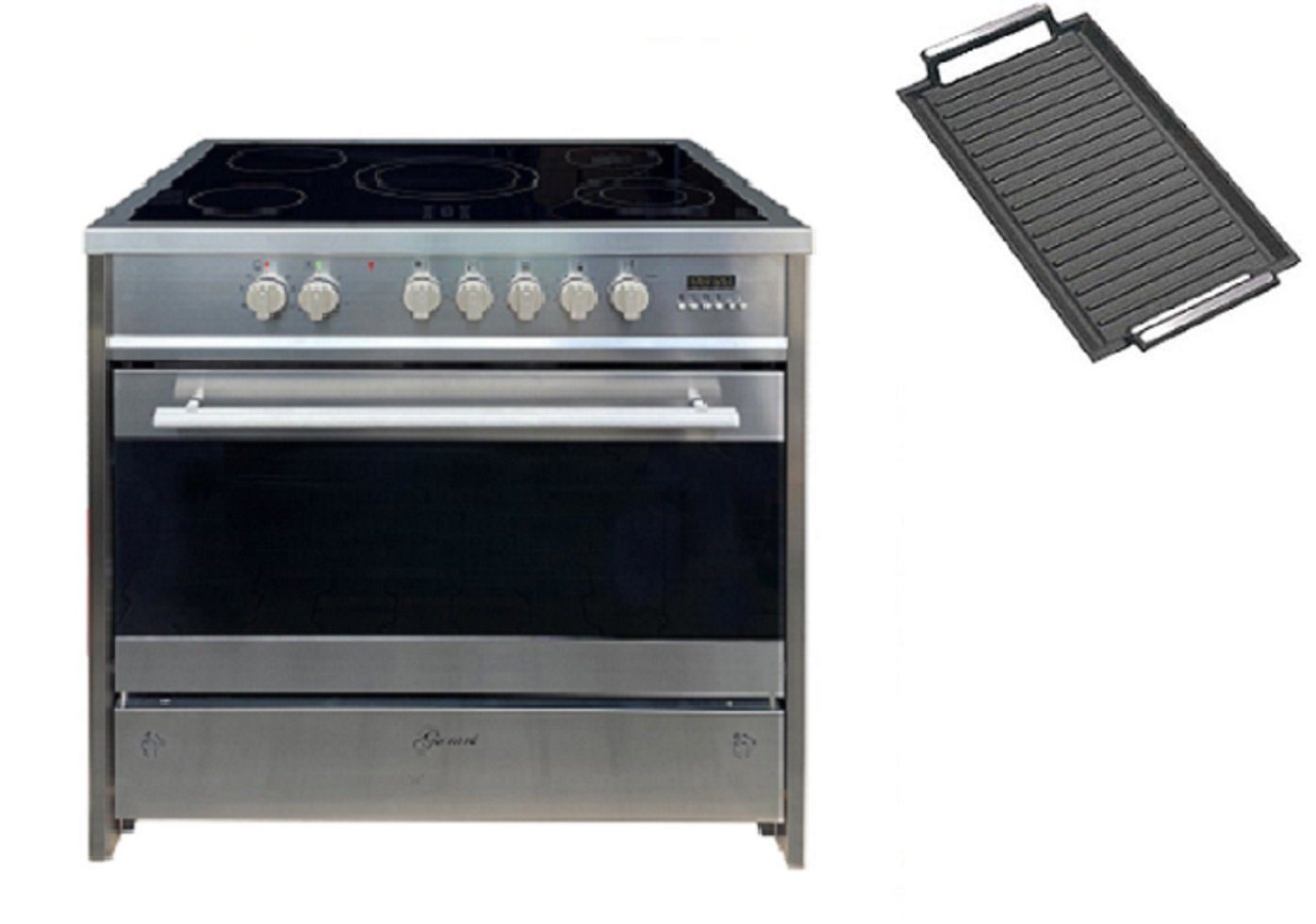 GURARI Elektro-Standherd GCH E 912 X+Grillplatte, mit 1-fach-Teleskopauszug, Elektro Standherd 90 cm/ Range Coocker / 121L +Grillplatte