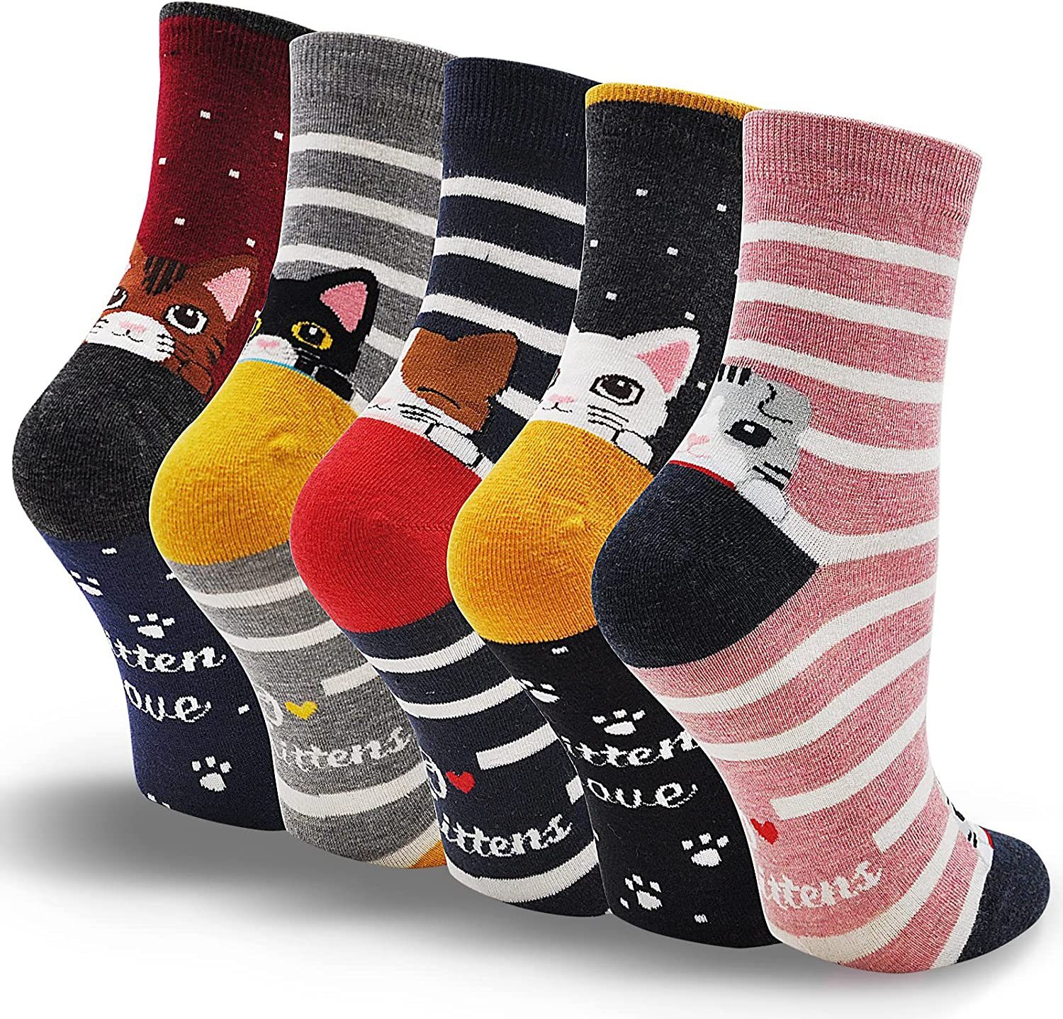 Alster Herz Freizeitsocken 5x lustige Шкарпетки, Katzenmotiv, bunt, trendy, süßes Design, A0344 (5-Paar) atmungsaktiv
