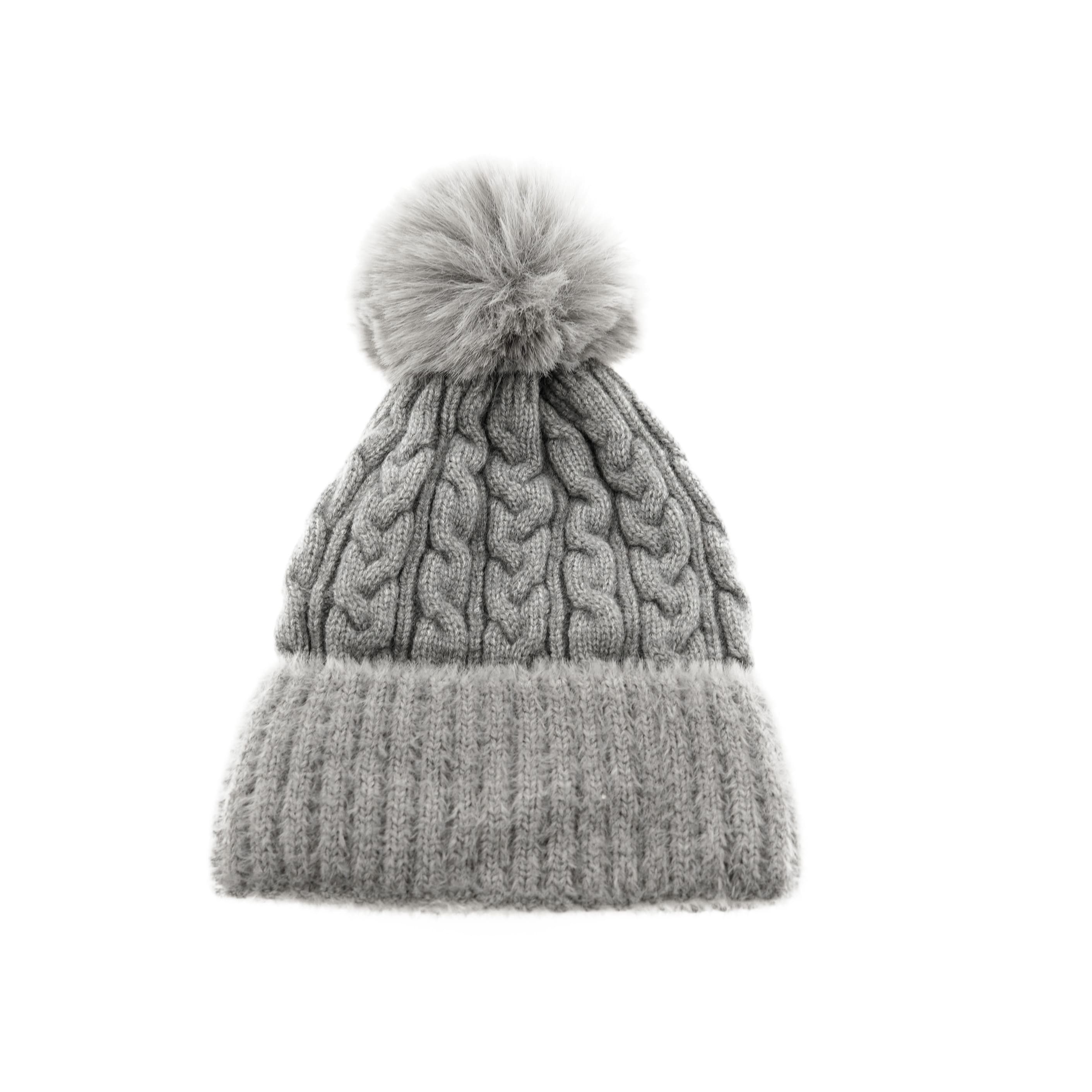 Bommelmütze Wintermütze mit Flechtmuster OneSize mit Innenfutter - warmhaltend
