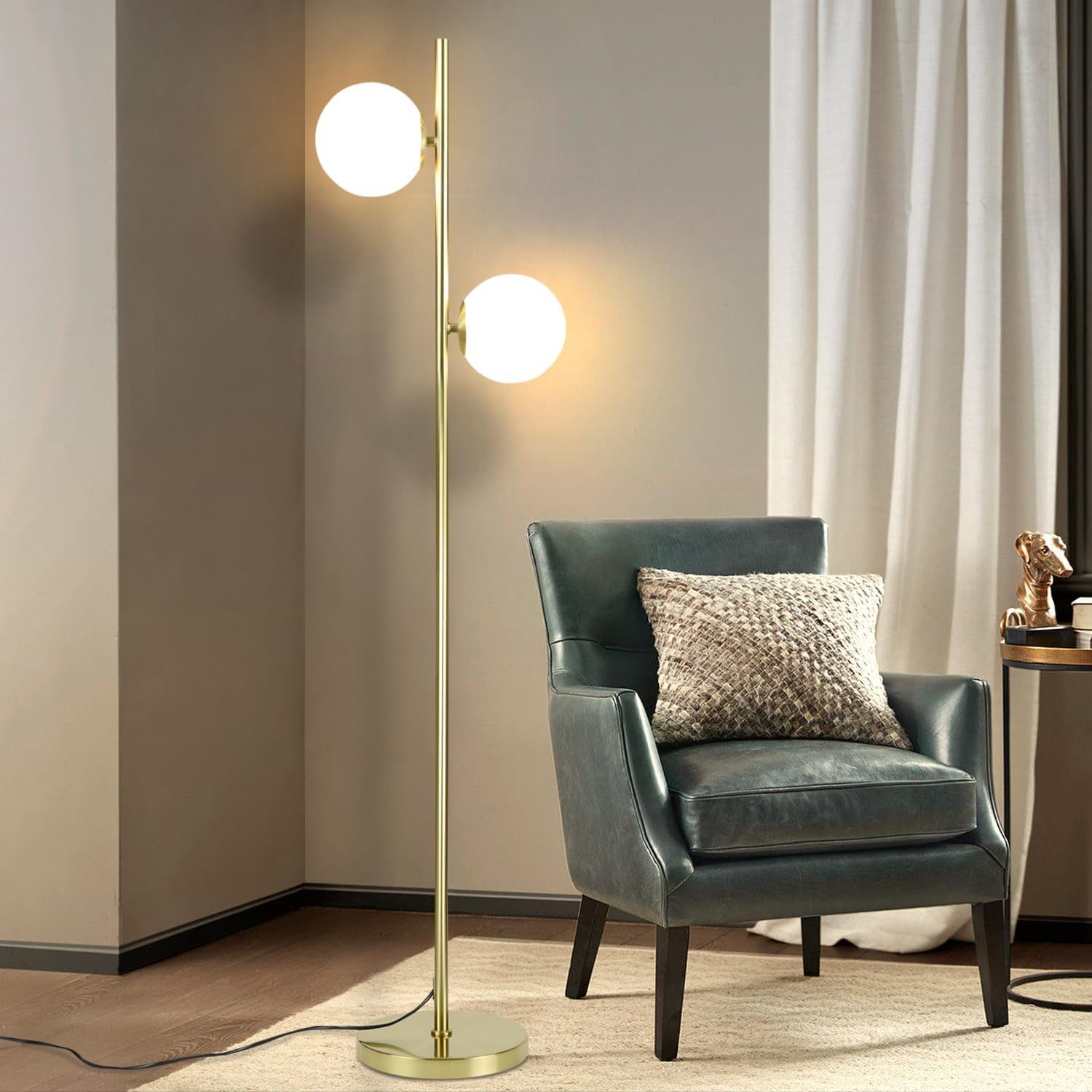 LED Stehlampe Gold 2-Flammmig Wohnzimmerlampe E27 Fassung Retro Schlafzimmer Flur