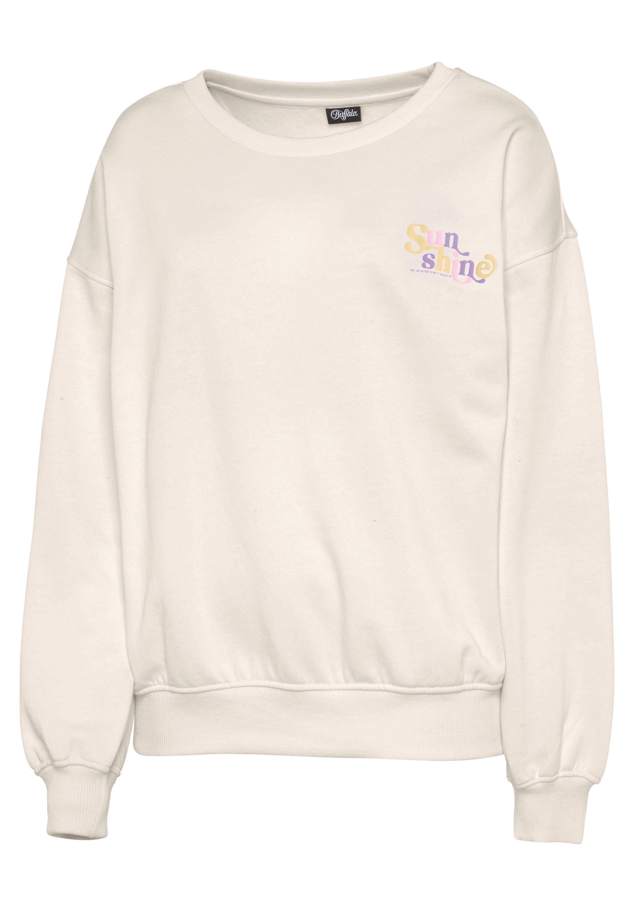 Sweatshirt Druck, mit Loungeanzug Buffalo Sunshine creme und Rippbündchen