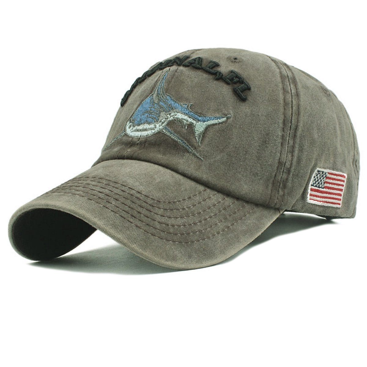 Sporty Baseball Cap Original FL Hai Captain Fischer Angler Anglerkappe Anker Maritim Cap mit Belüftungslöchern braun