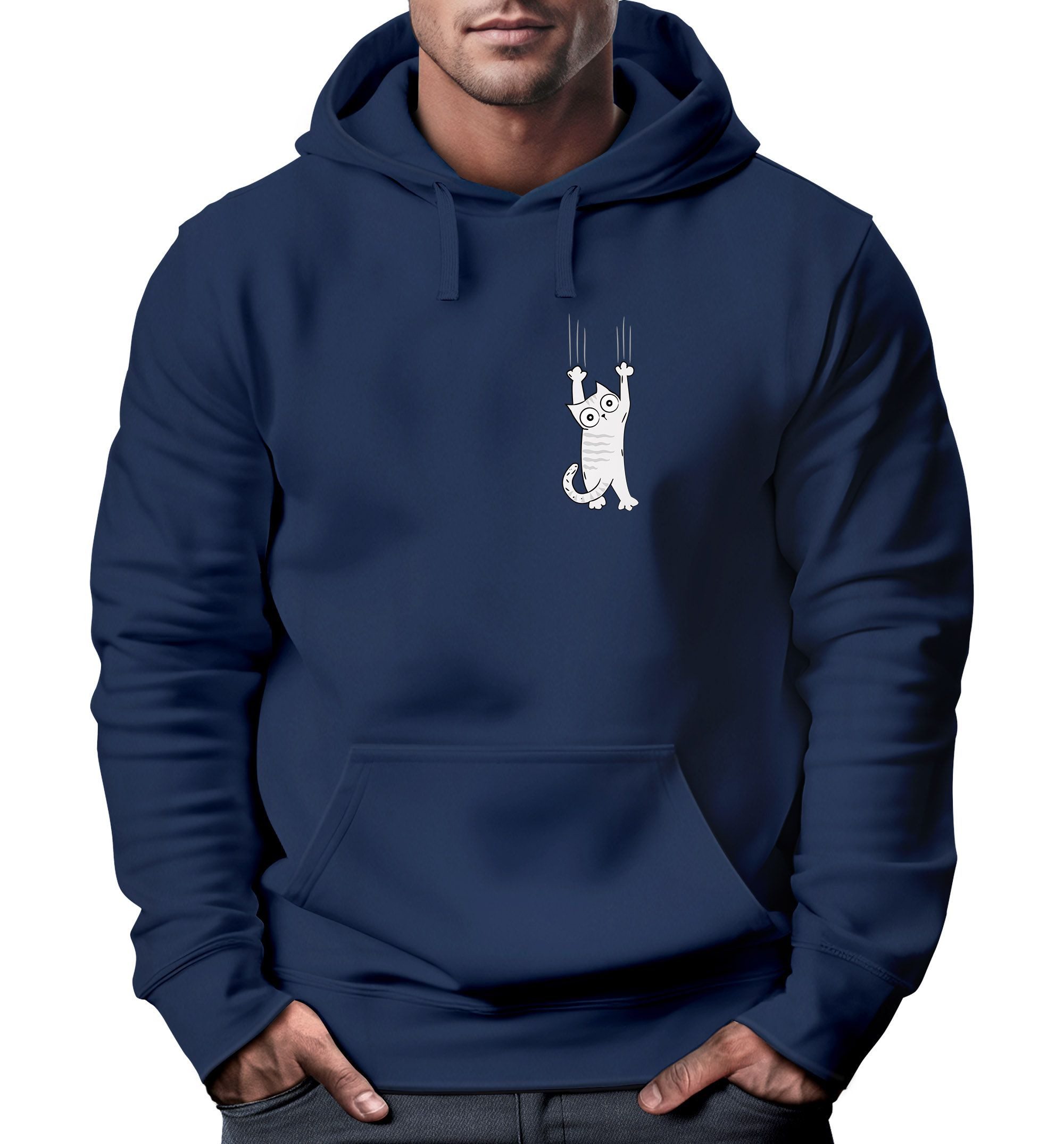 Neverless Hoodie Hoodie Herren Aufdruck Katze Cat Logo lustig Kapuzen-Pullo günstig online kaufen