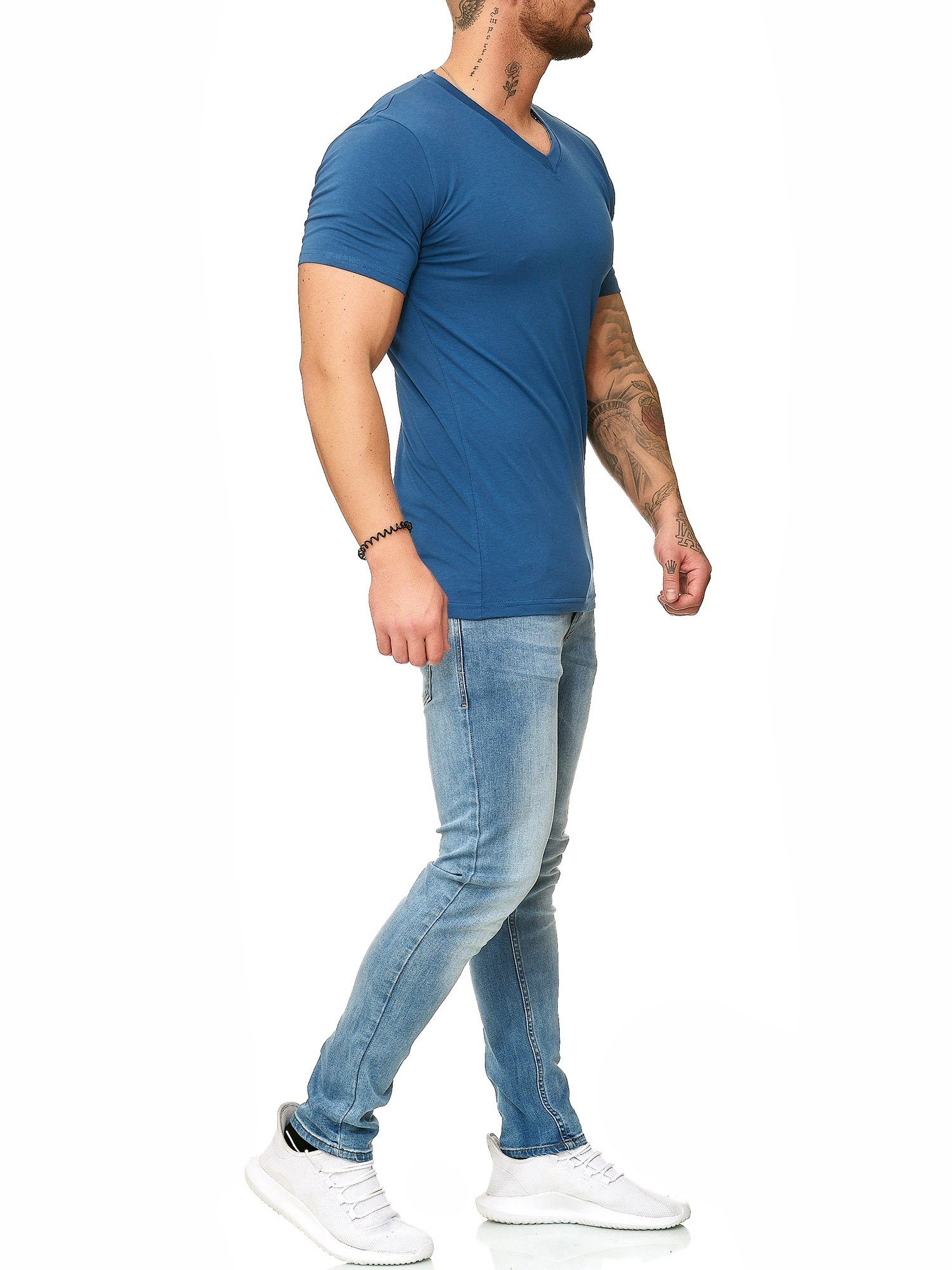 1309C Kurzarmshirt OneRedox Polo Fitness T-Shirt 1-tlg) Tee, Blau Freizeit (Shirt Casual